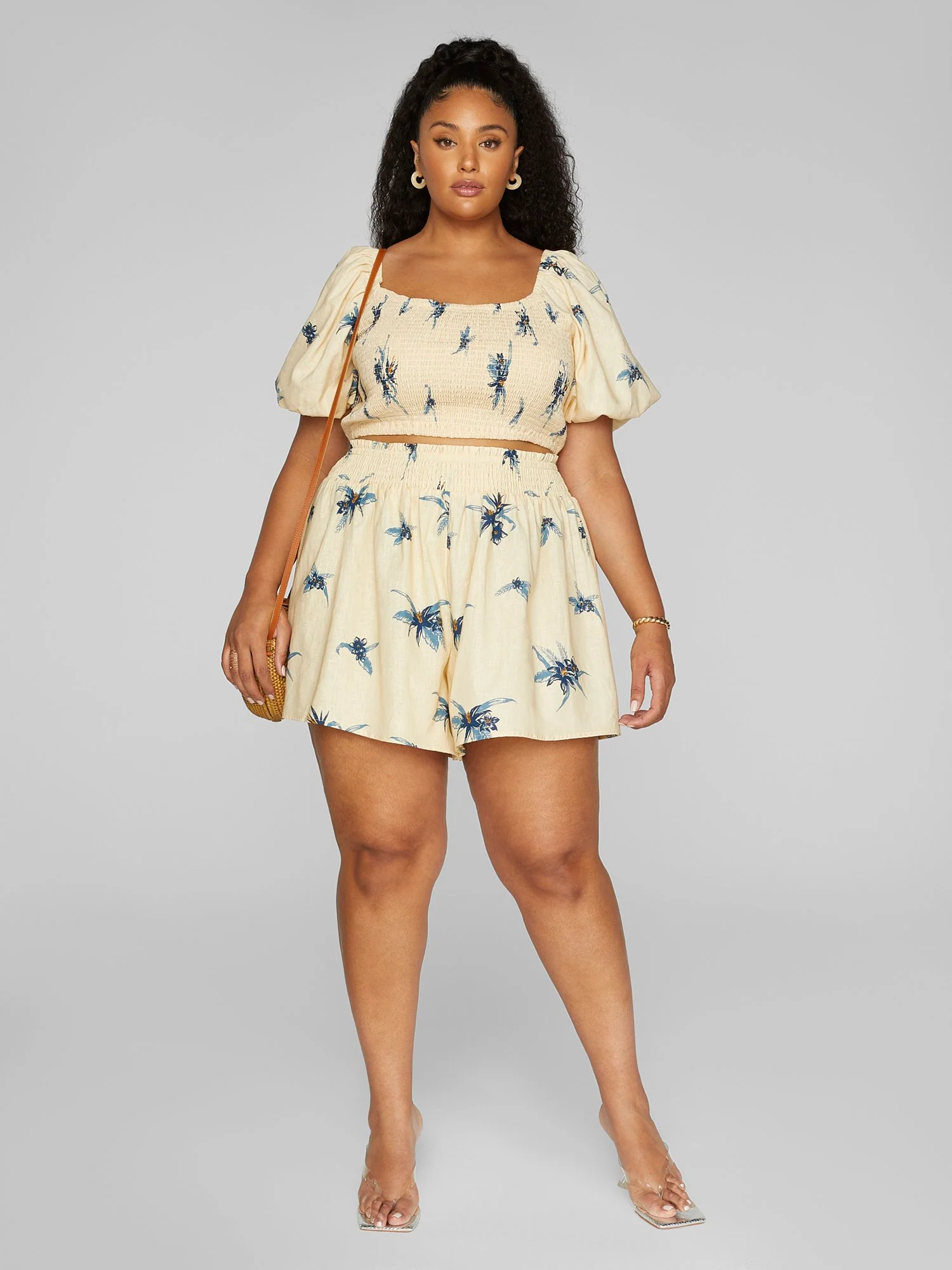 Amelia Floral Print Linen Crop Top - Image 3
