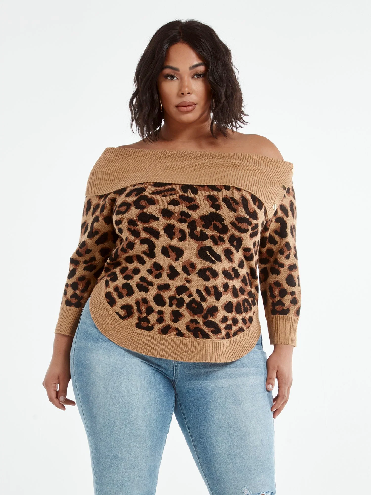 Amelia Leopard Print Split Collar Sweater - Image 2