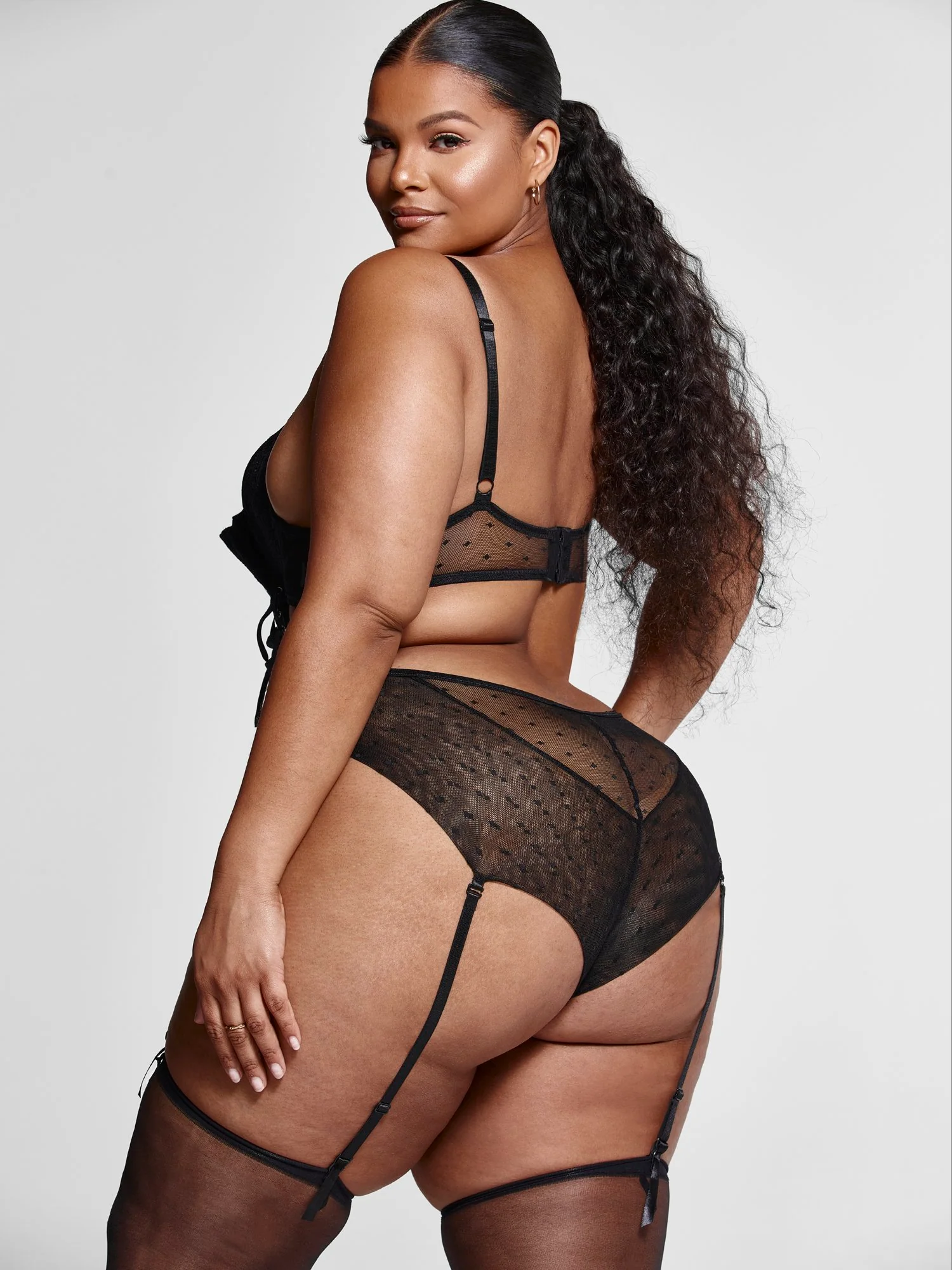 Angelina Corset Detail Lace Bodysuit with Garter Belt & Stockings - Image 3