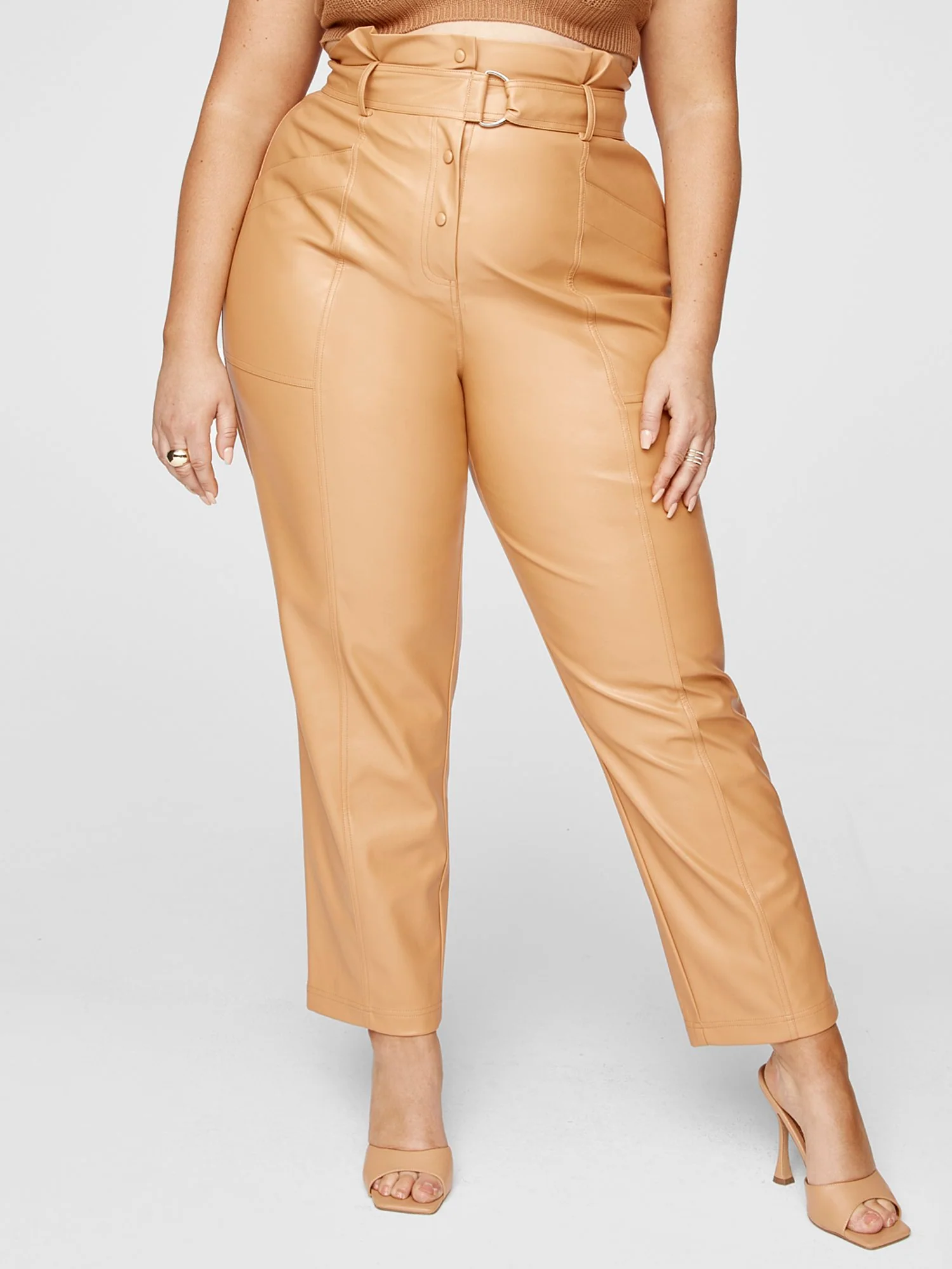 Anika Faux Leather Paperbag Waist Pants - Image 2