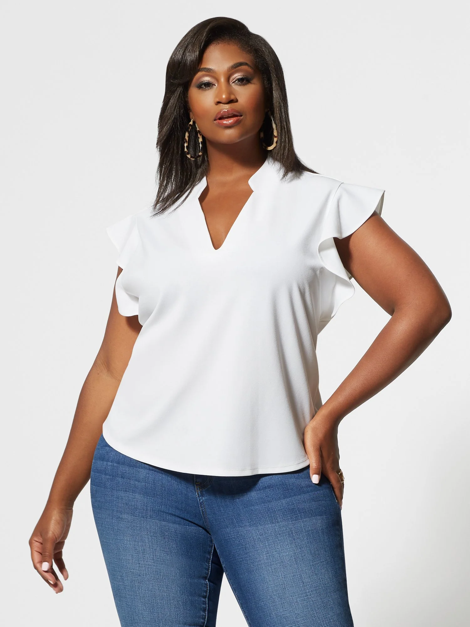 Aria V-Neck Ruffle Sleeve Top - Image 2