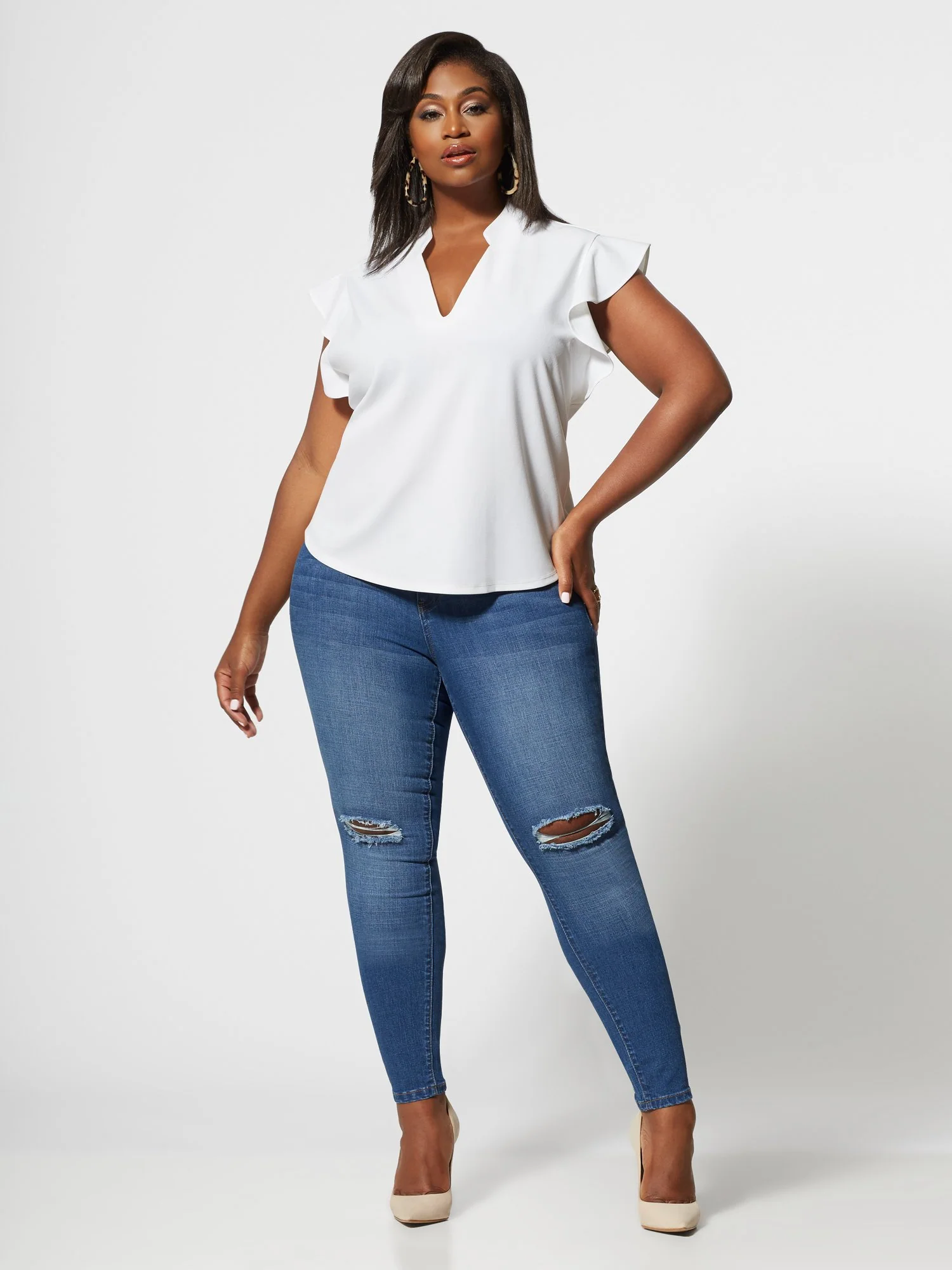 Aria V-Neck Ruffle Sleeve Top - Image 4