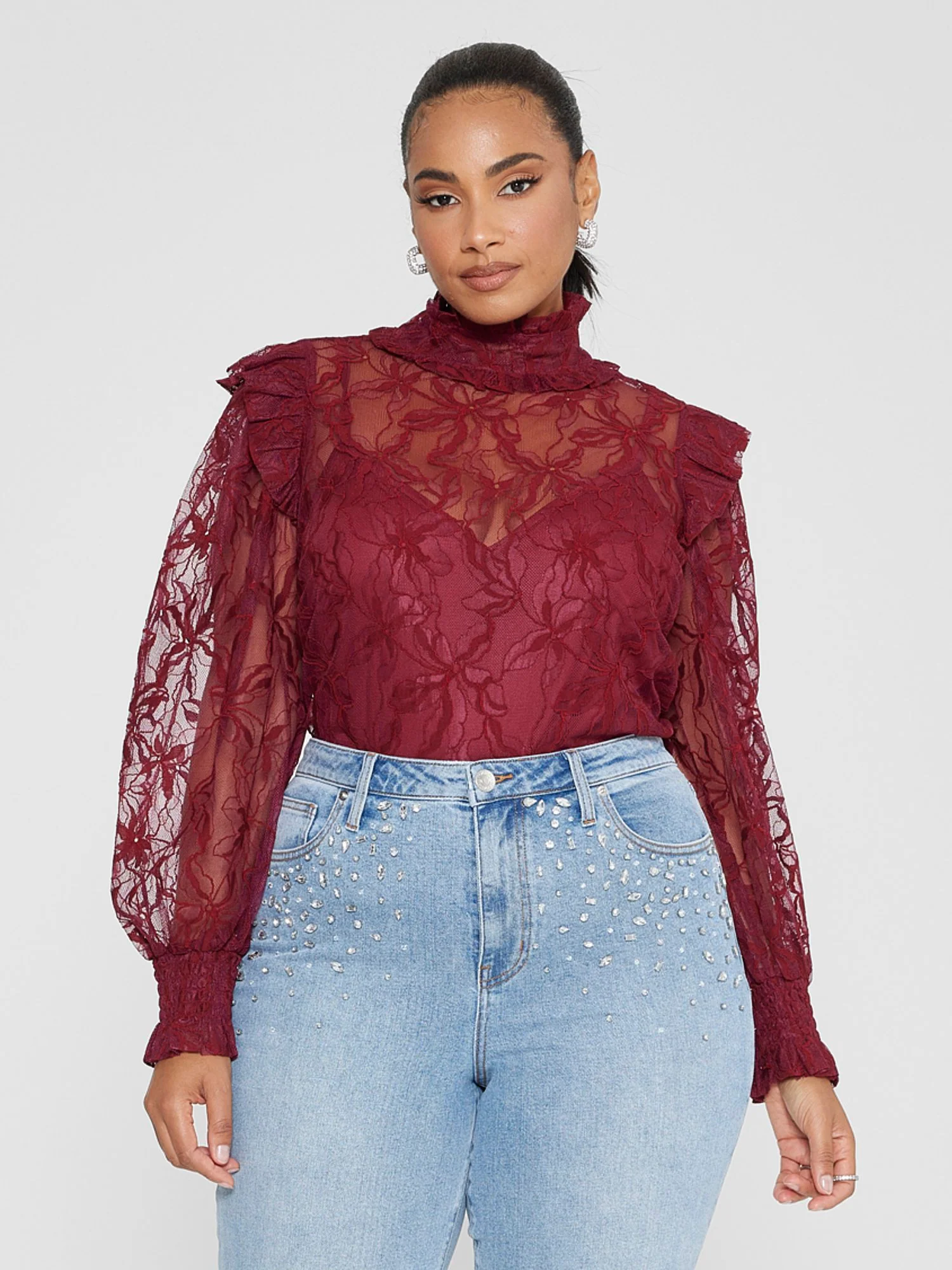 Ashlea High Neck Lace Blouse - Image 2