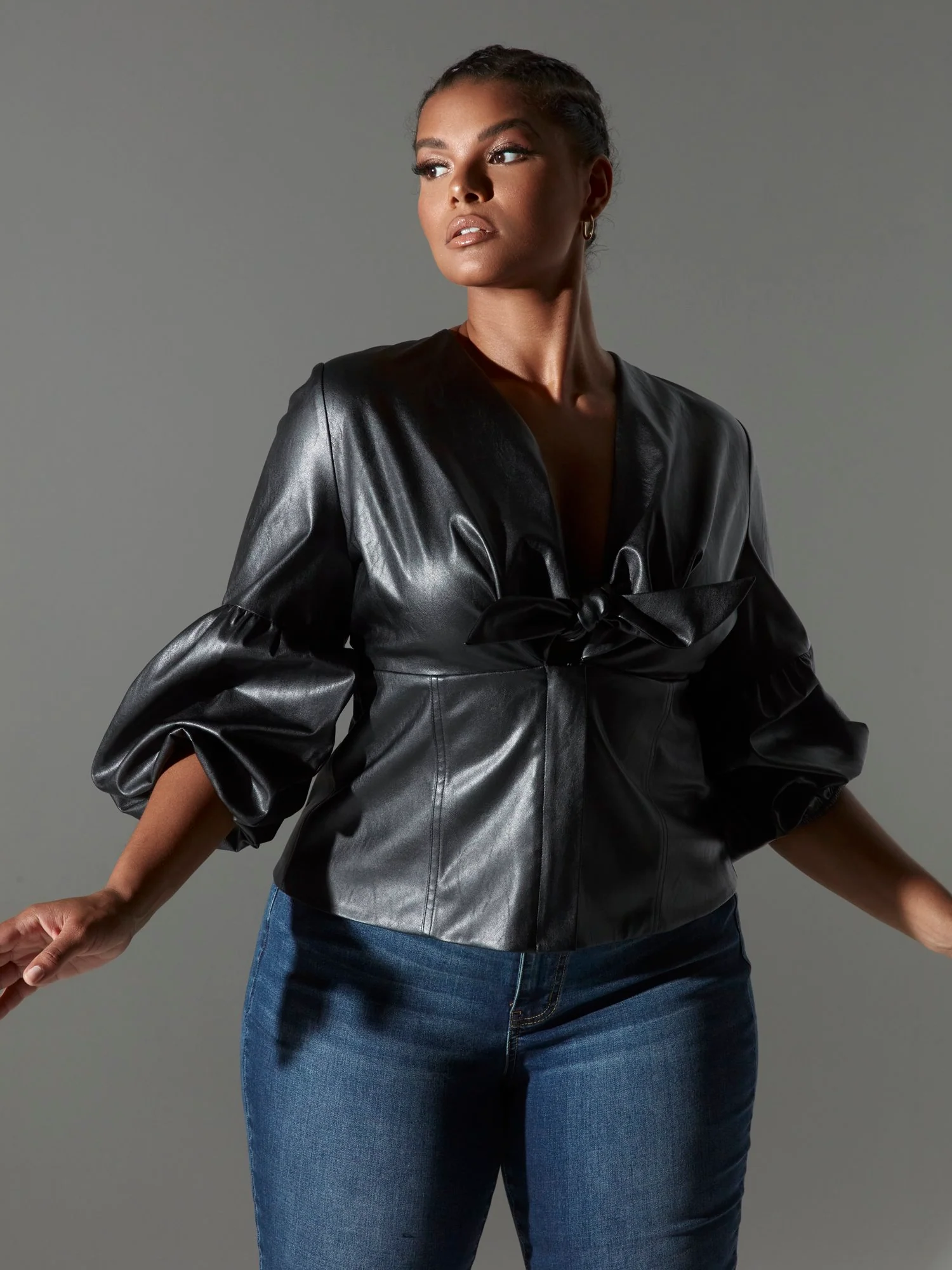 Ashley Tie Front Faux Leather Top - Image 2