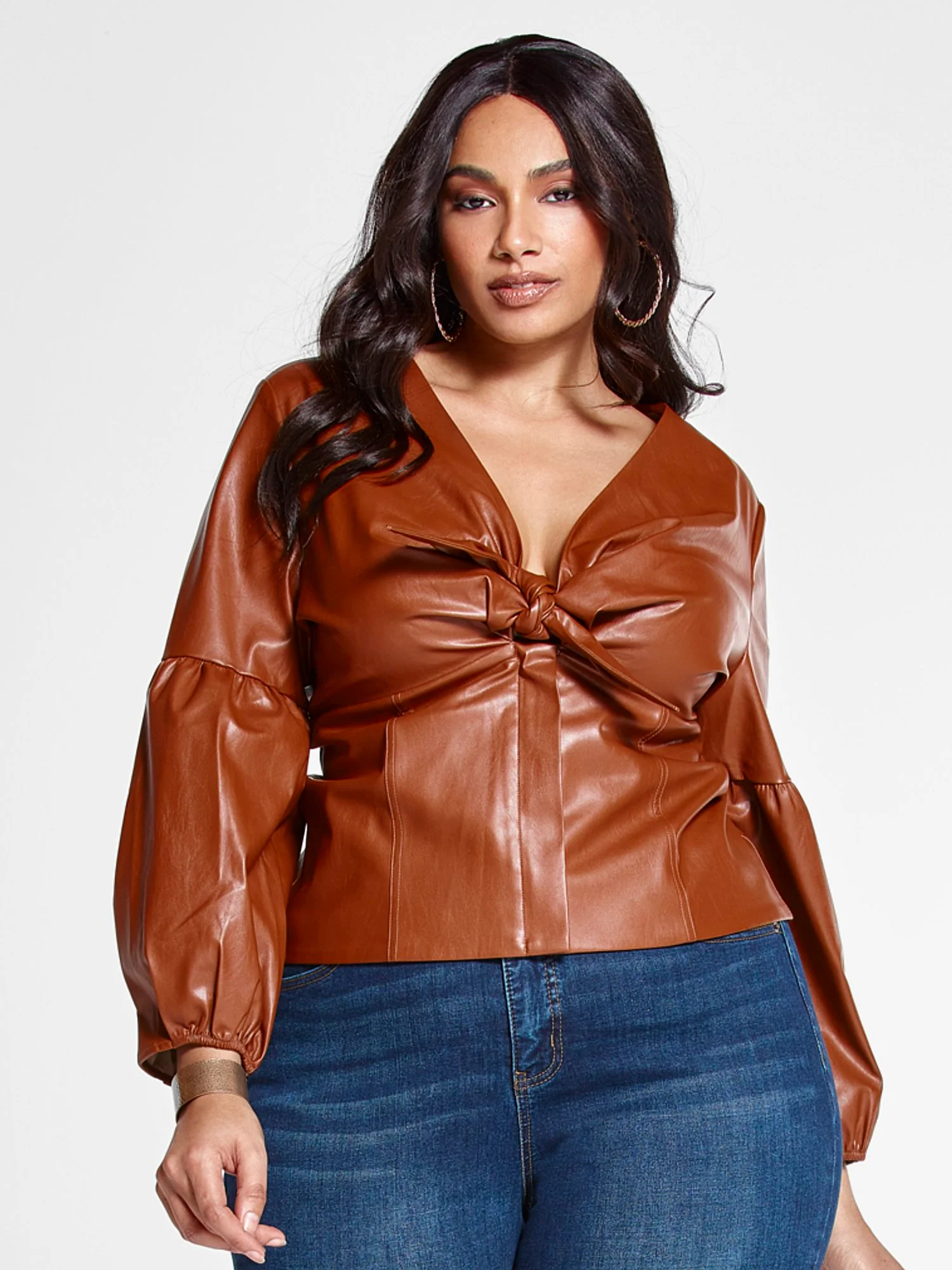 Ashley Tie Front Faux Leather Top - Image 8
