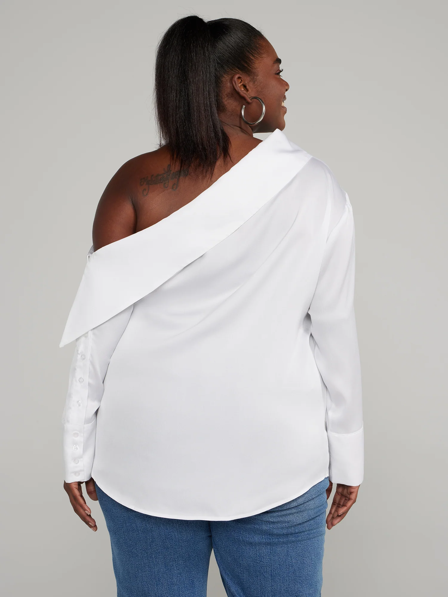 Asymmetric Button-Detailed One-Shoulder Top - Image 3