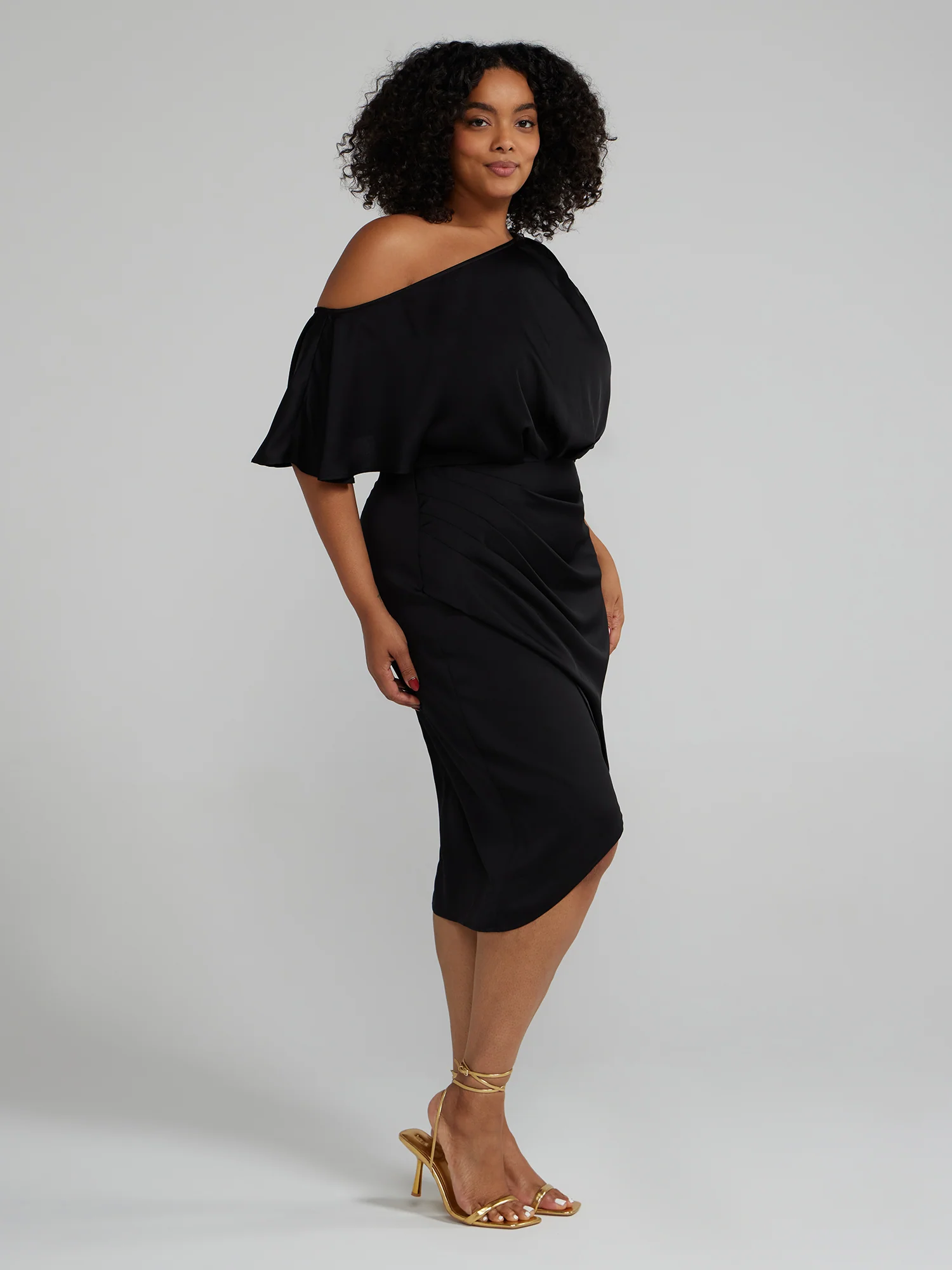 Asymmetrical One Shoulder Midi Dress - Image 2