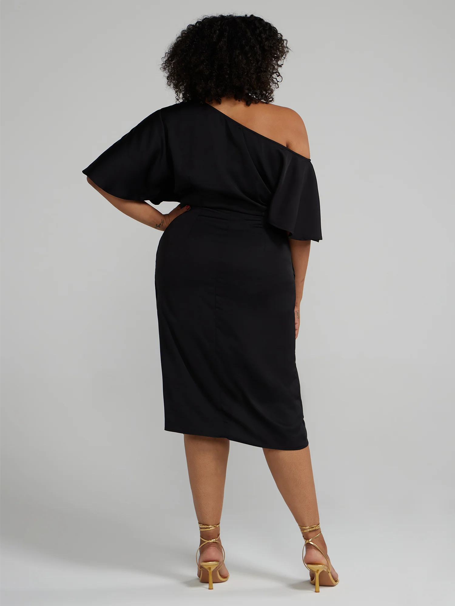 Asymmetrical One Shoulder Midi Dress - Image 3