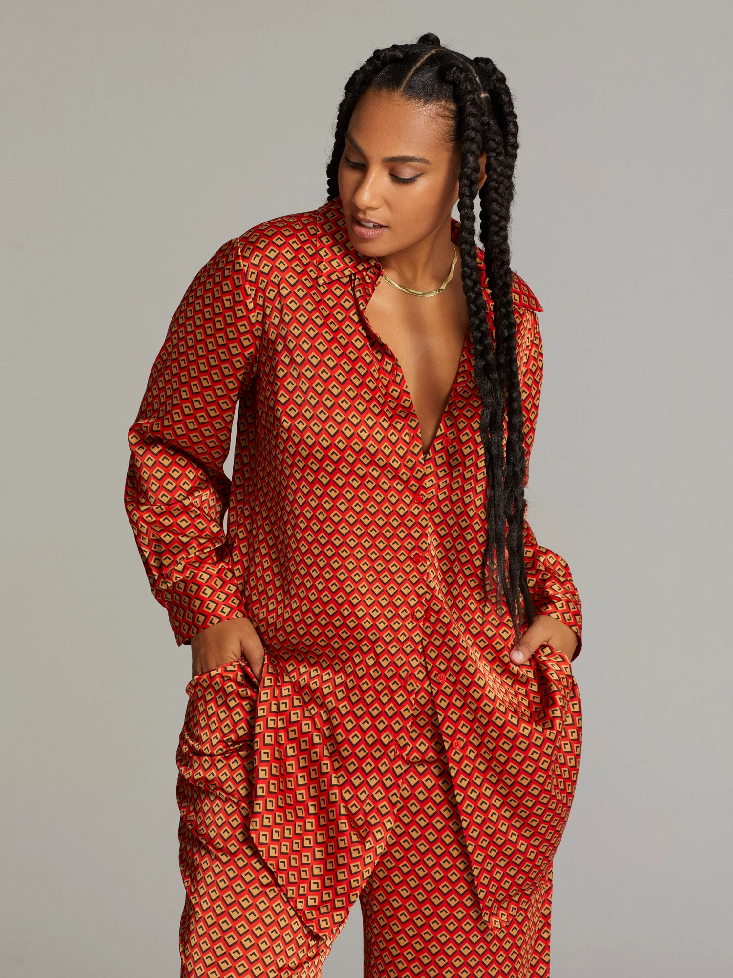 Avery Button-Front Diamond Print Shirt - Image 2