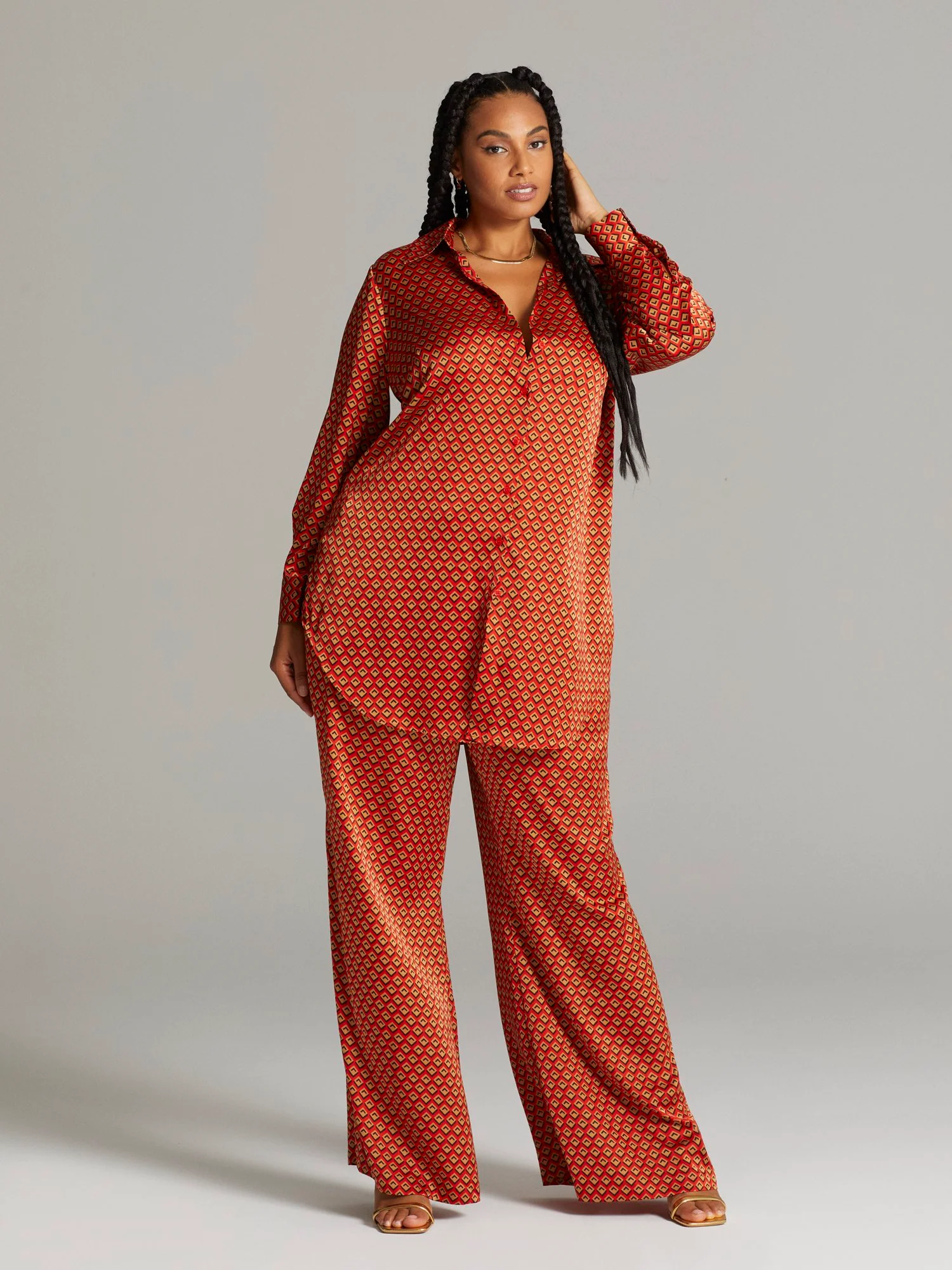 Avery Button-Front Diamond Print Shirt - Image 3