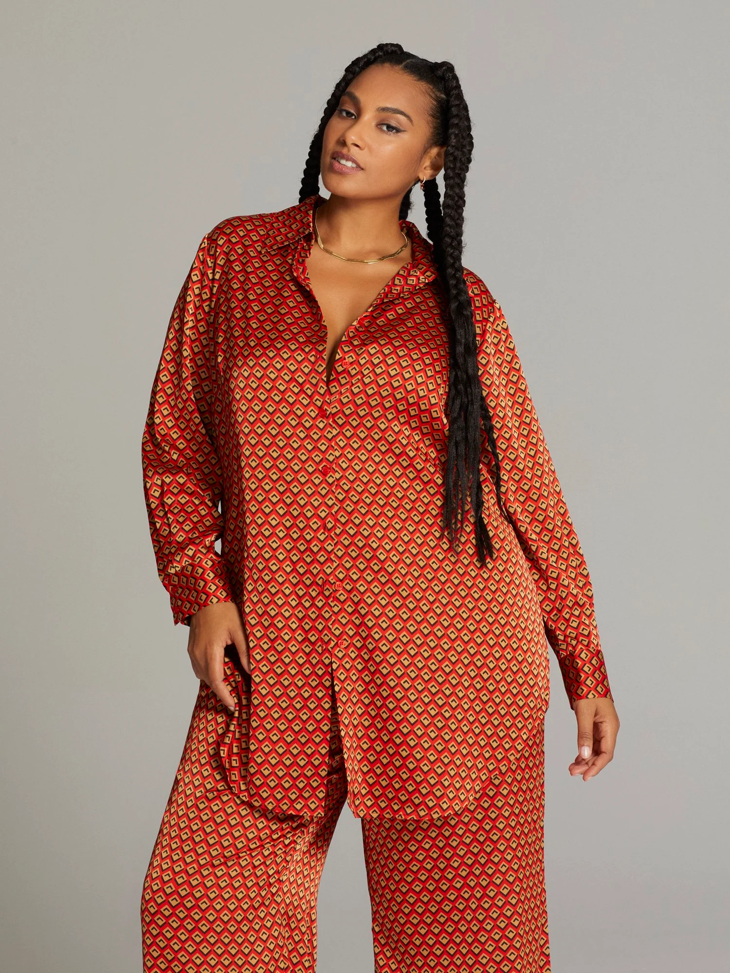 Avery Button-Front Diamond Print Shirt - Image 5