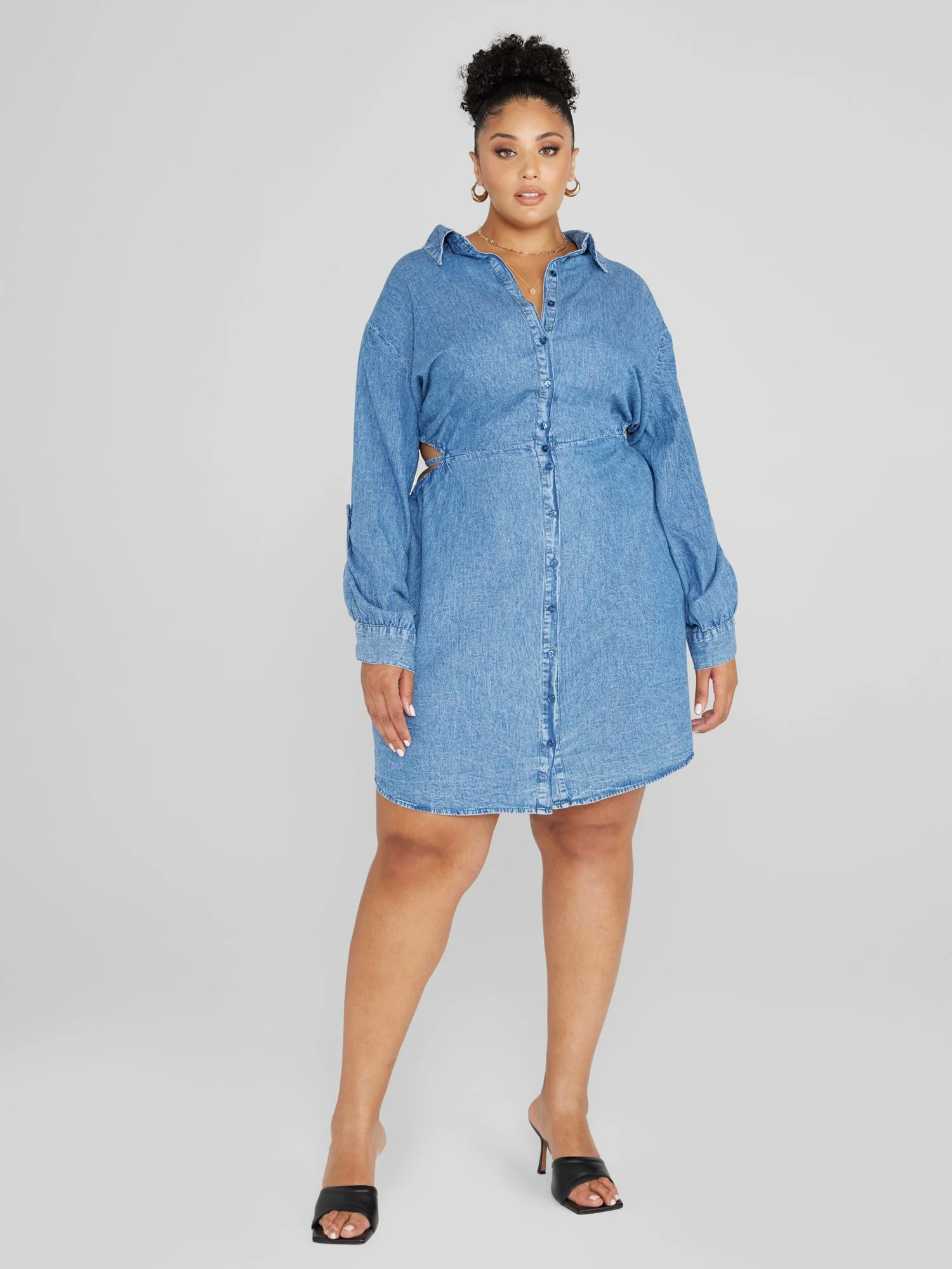 Bailey Open Back Chambray Denim Shirt Dress - Image 2