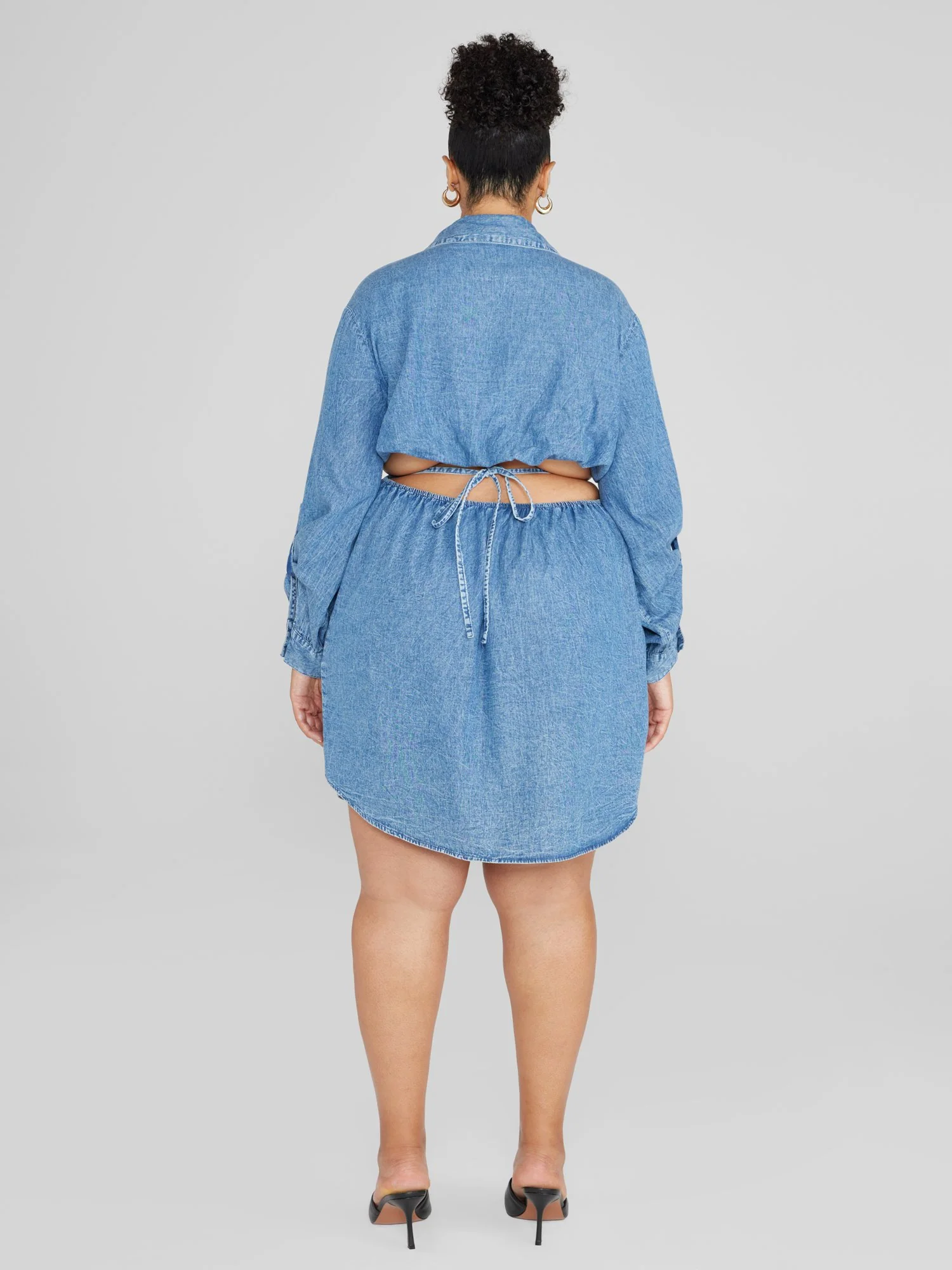 Bailey Open Back Chambray Denim Shirt Dress - Image 3