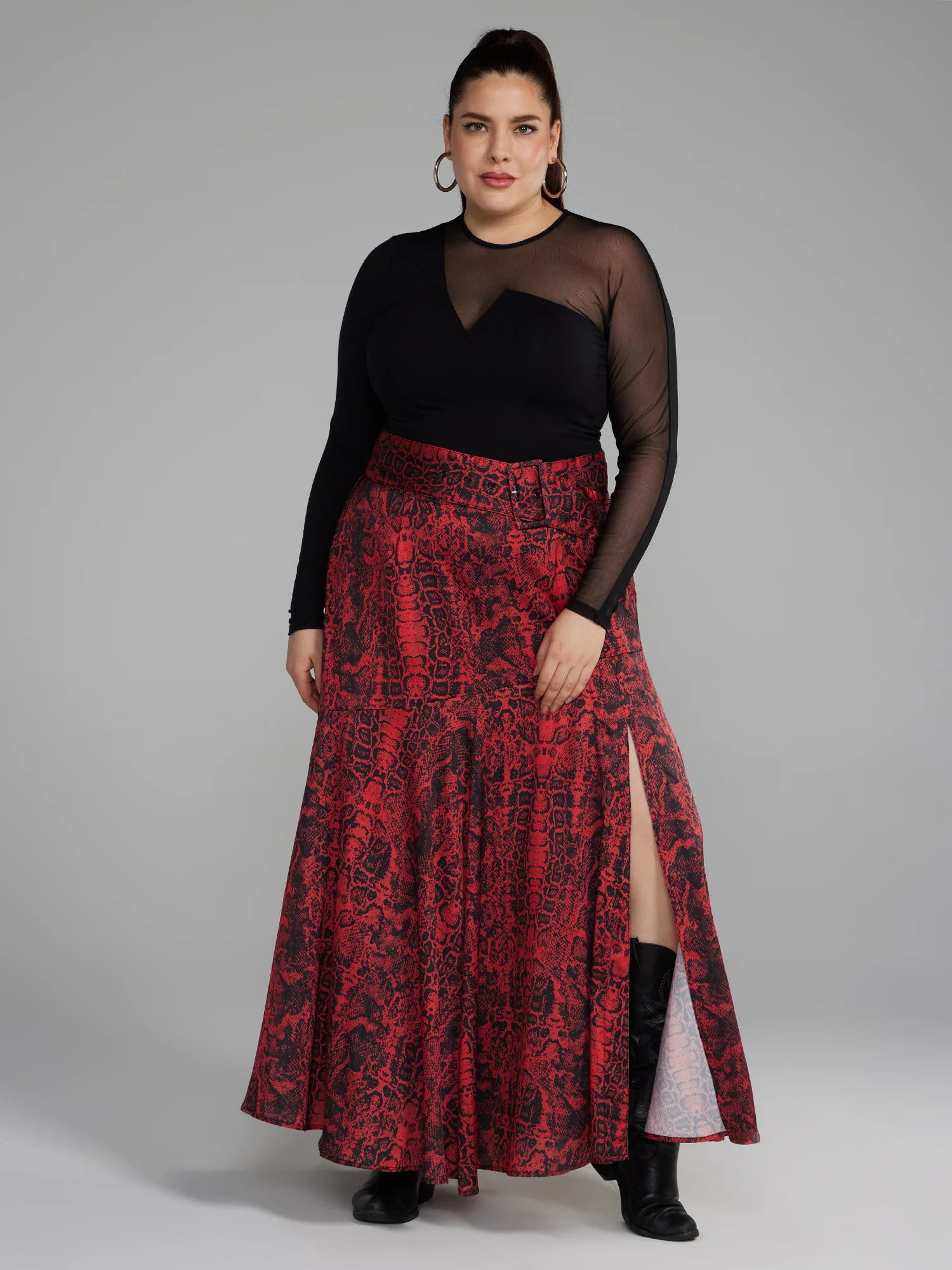 Belted Snake Print Maxi Skirt - Image 4