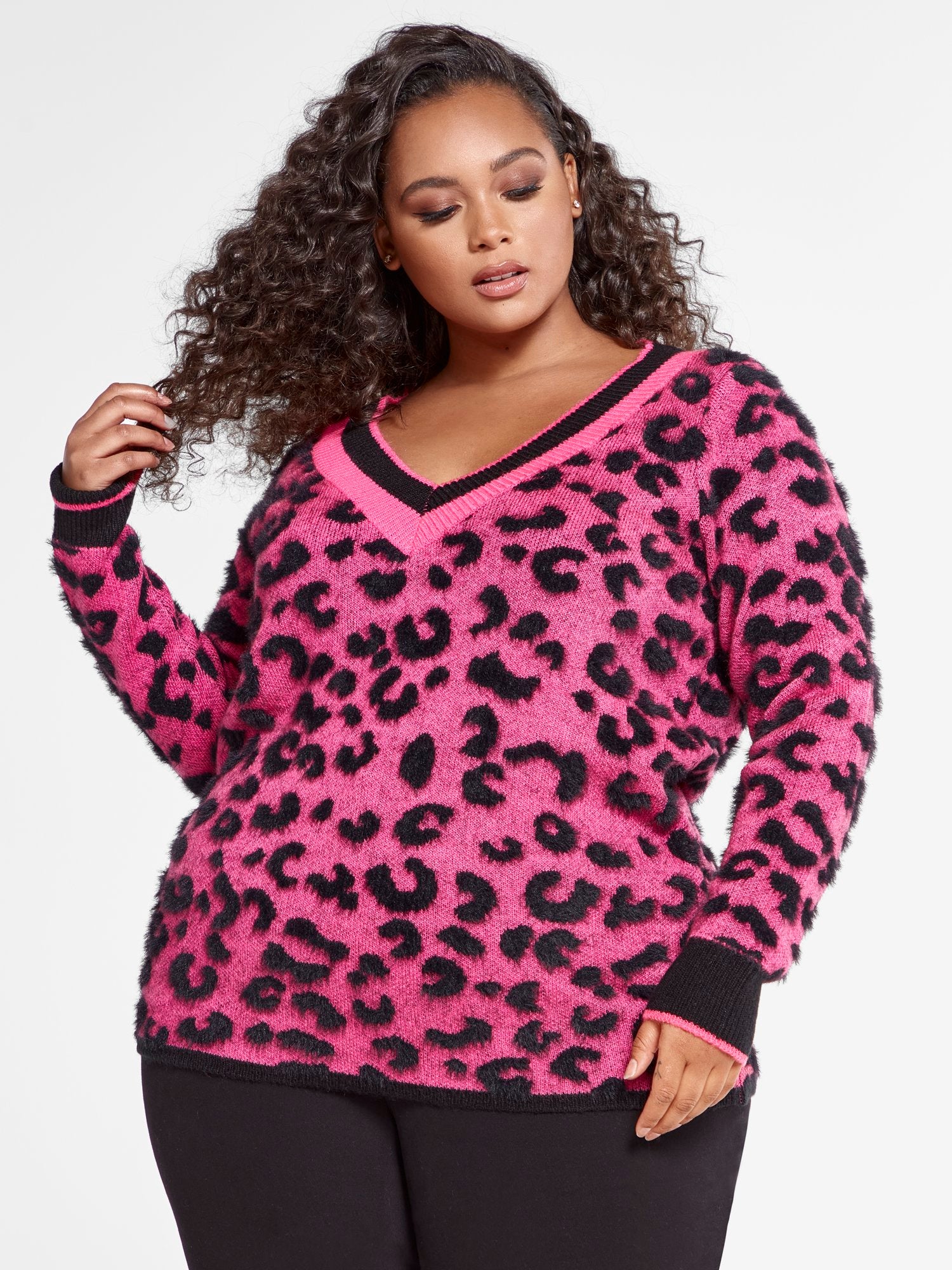 Bernadette V-neck Animal Print Pullover Sweater - Image 2