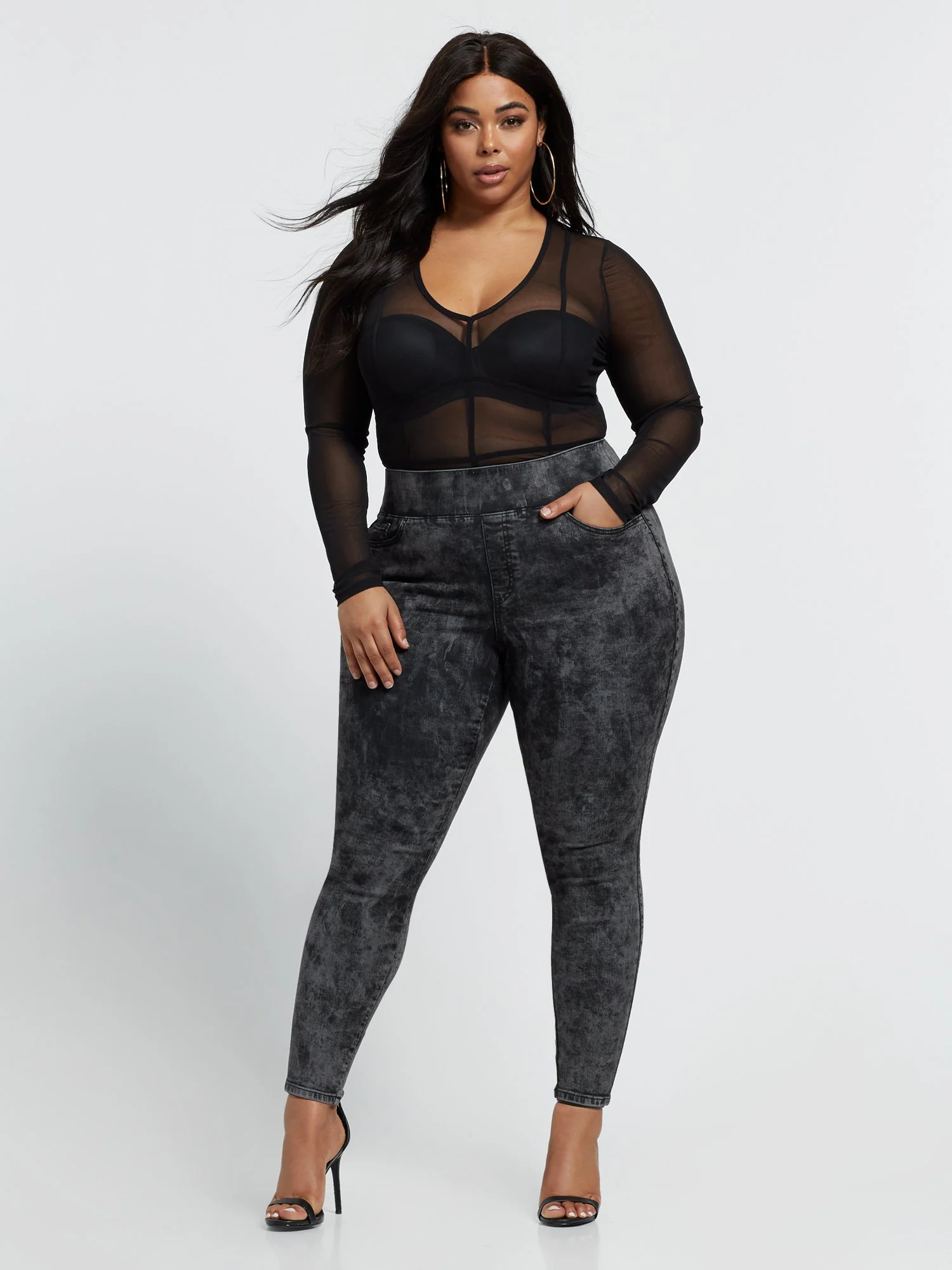 Black Acid Wash High-Rise Jeggings - Image 4