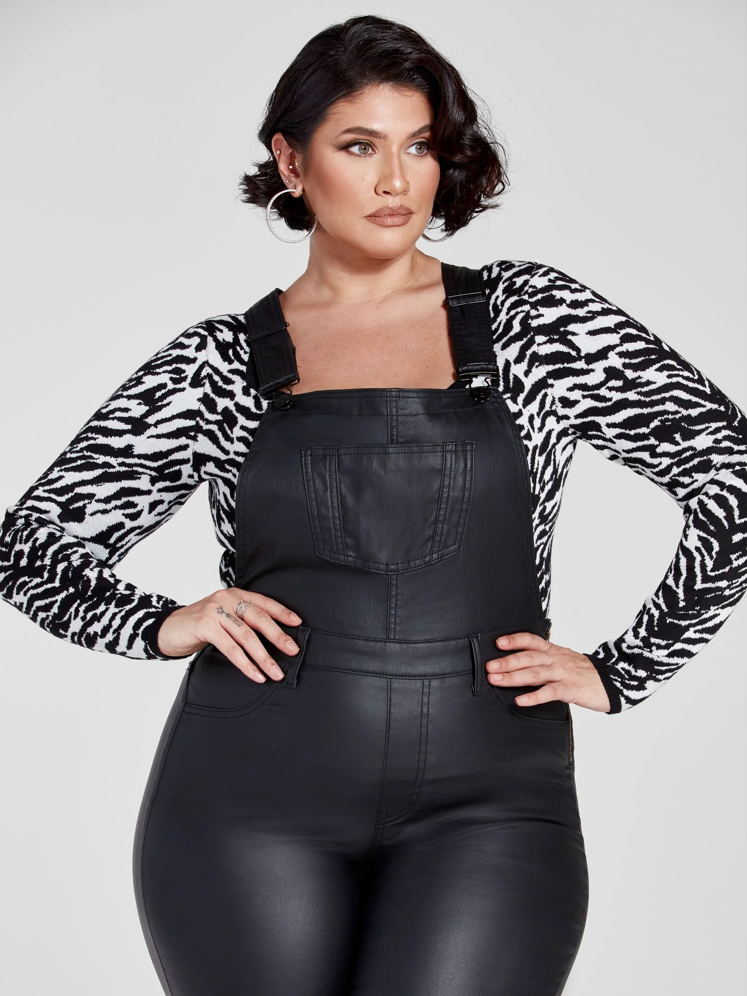 Black Coated Denim Cargo Overalls - Image 3
