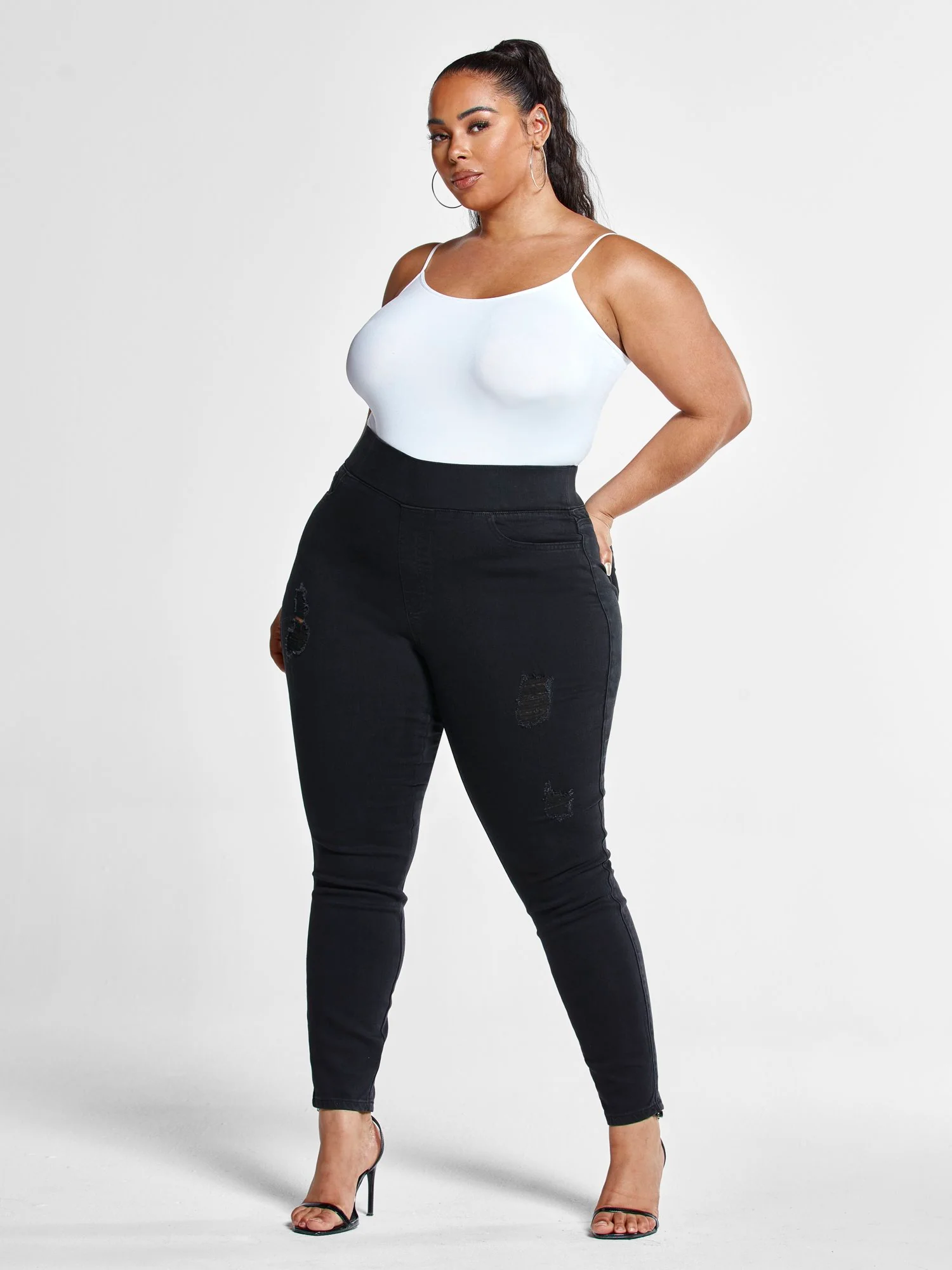 Black High-Rise Destructed Jeggings - Image 4