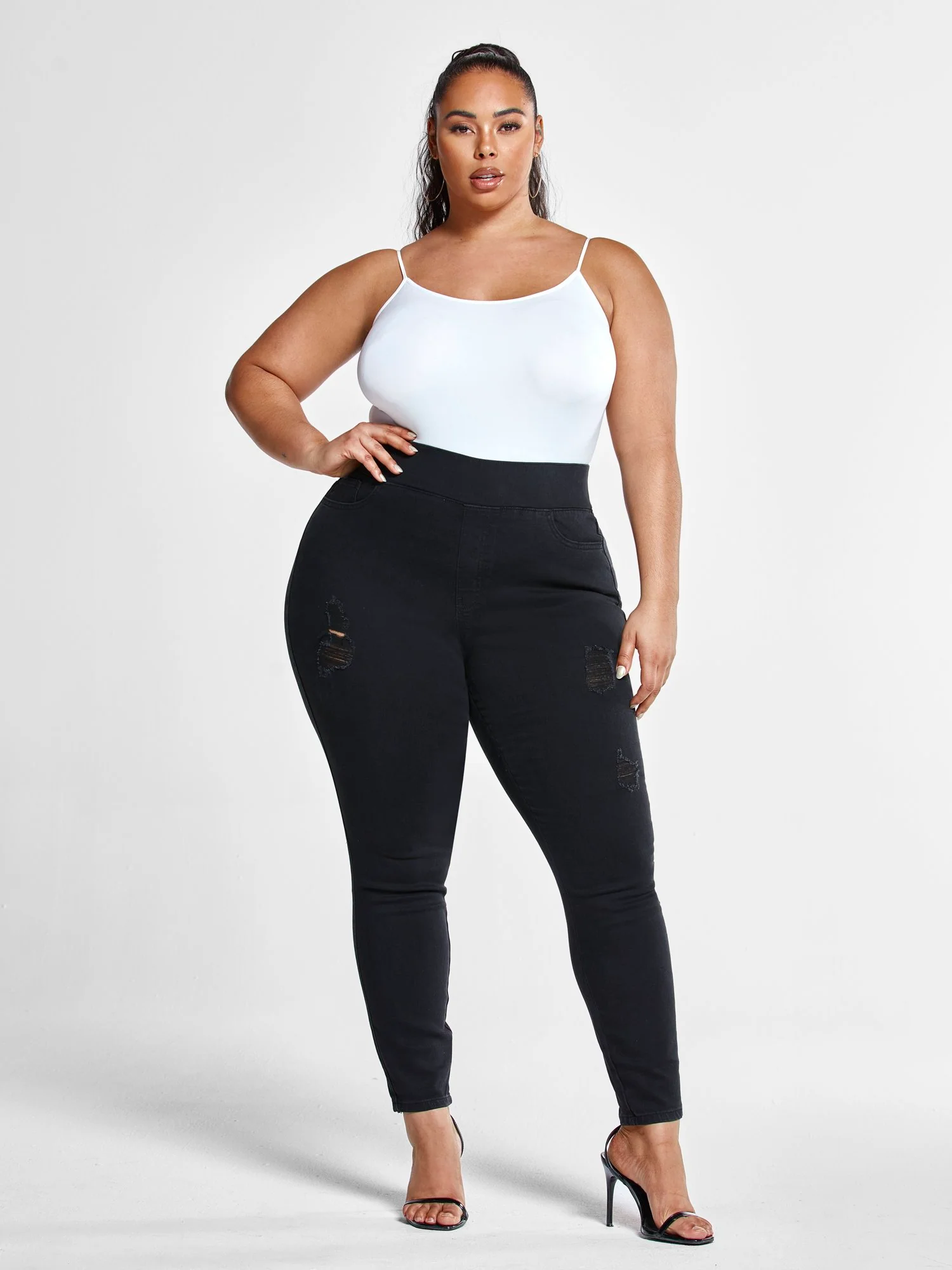 Black High-Rise Destructed Jeggings - Image 6