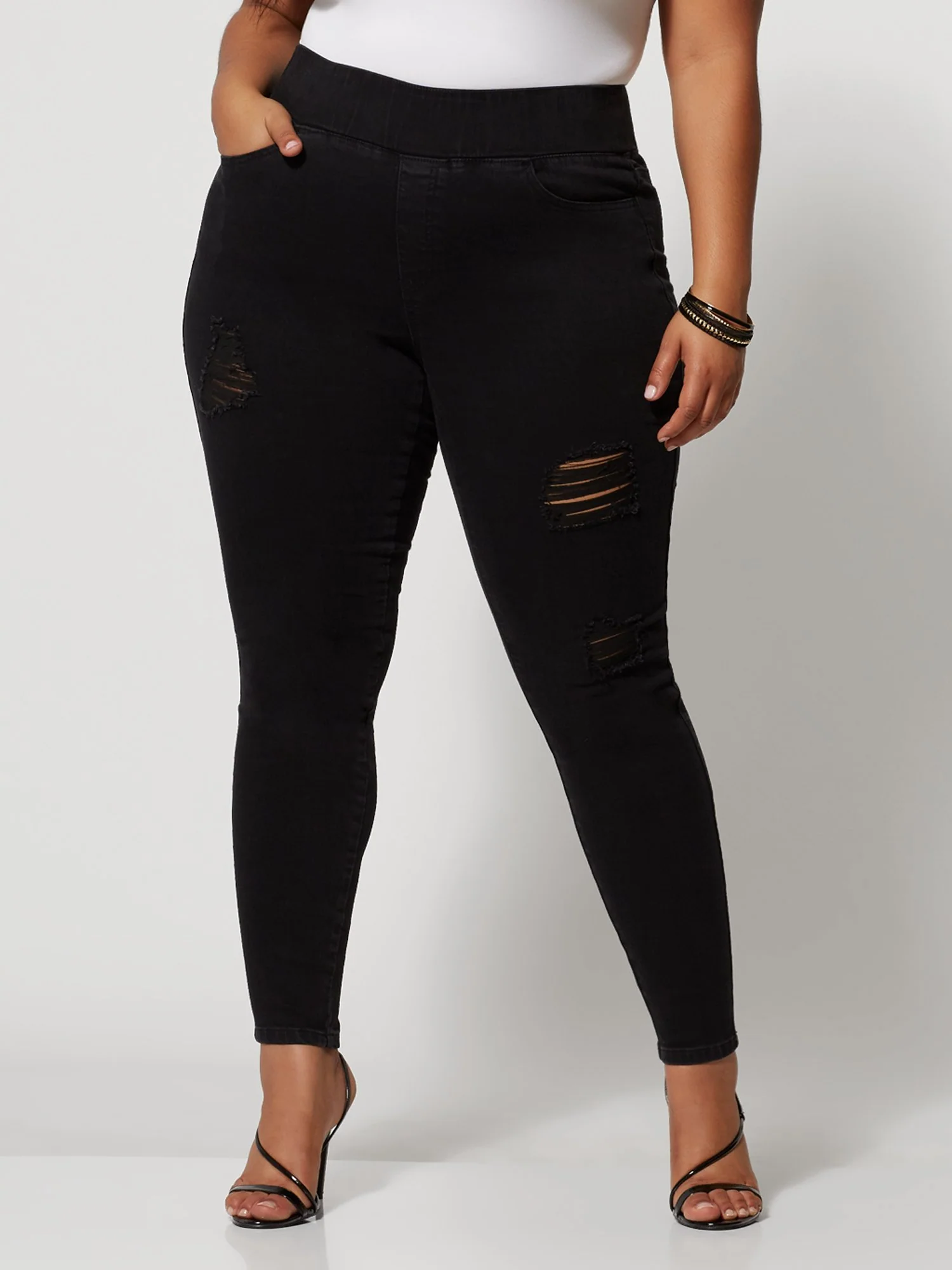 Black High-Rise Destructed Jeggings - Short Inseam - Image 2
