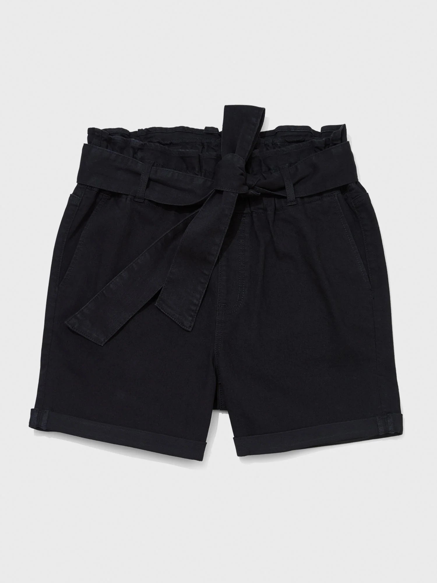 Black High Rise Paperbag Waist Cuffed Shorts - Image 3