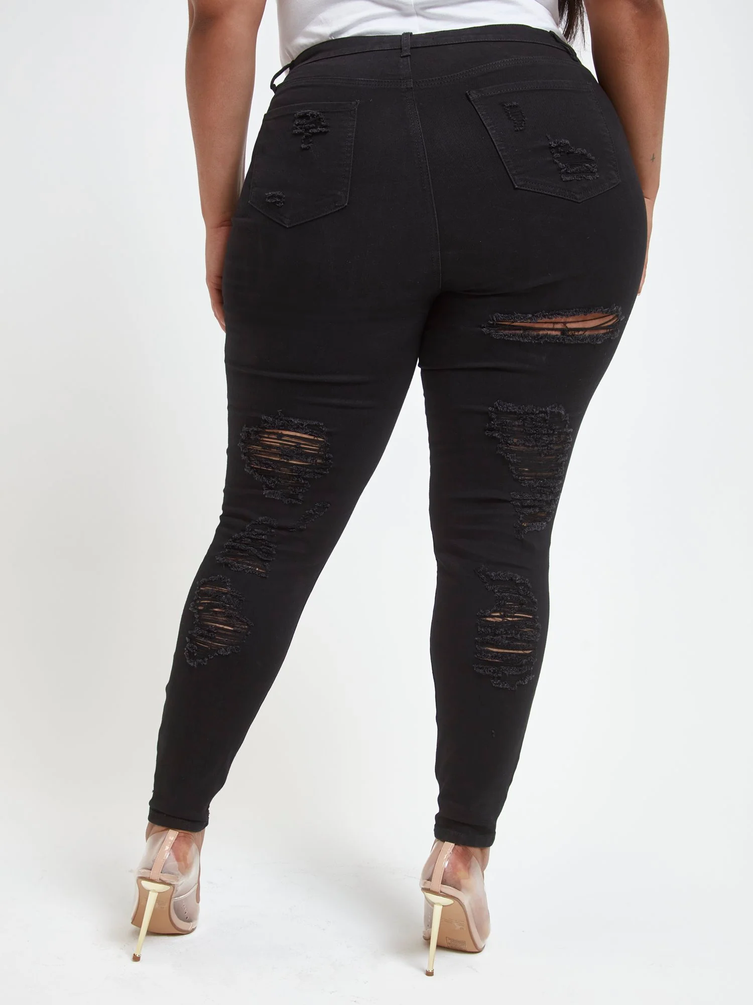 Black Mid-Rise All Over Destructed Skinny Jeans - Short Inseam - Image 2