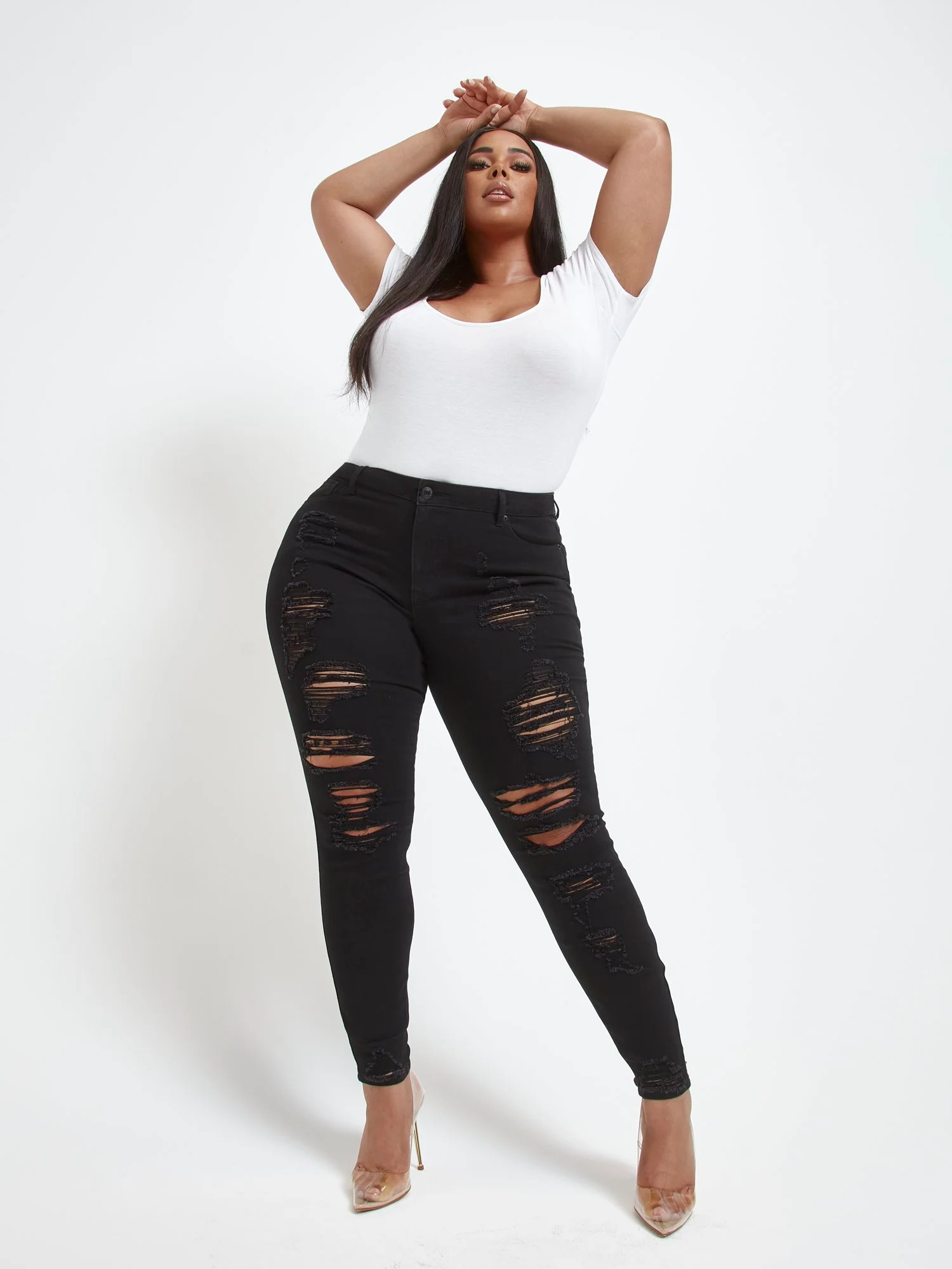 Black Mid-Rise All Over Destructed Skinny Jeans - Short Inseam - Image 3
