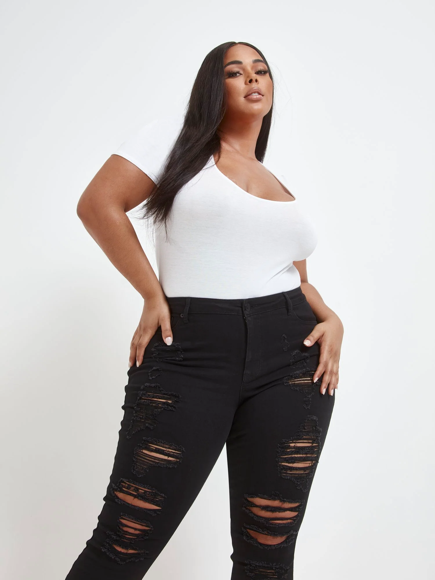 Black Mid-Rise All Over Destructed Skinny Jeans - Short Inseam - Image 4