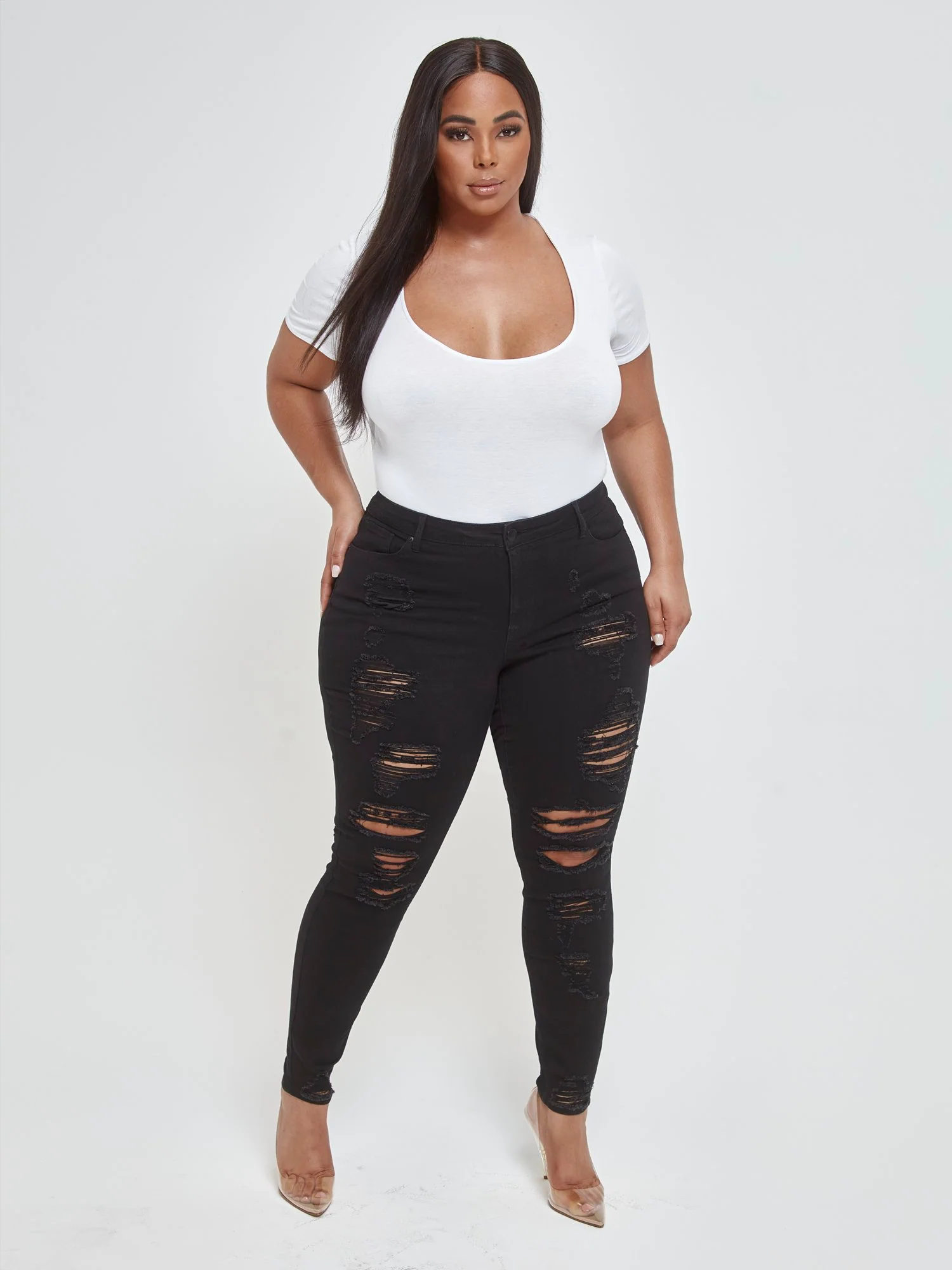 Black Mid-Rise All Over Destructed Skinny Jeans - Tall Inseam - Image 5