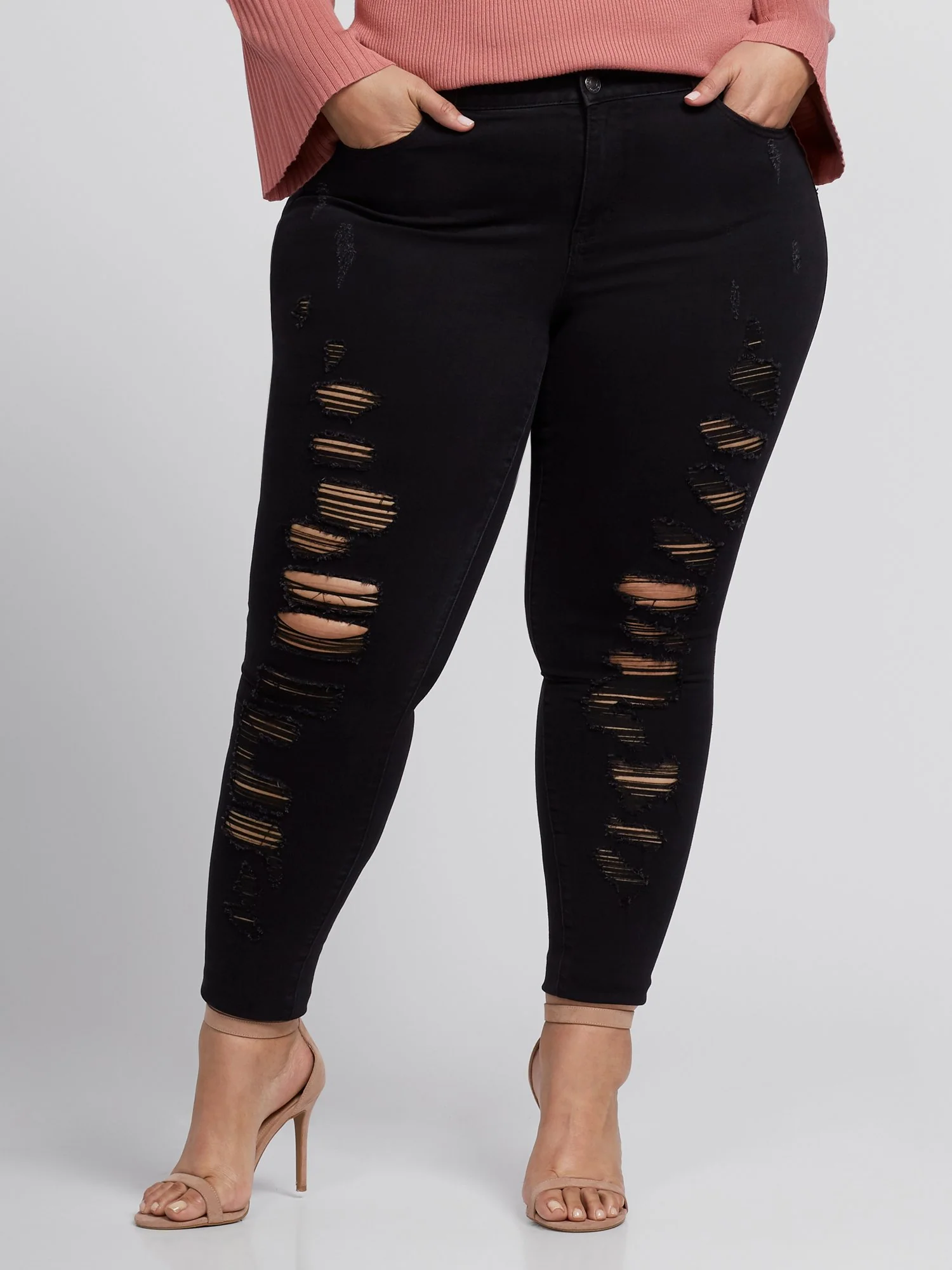 Black Mid-Rise Super Destructed Skinny Jeans - Image 2
