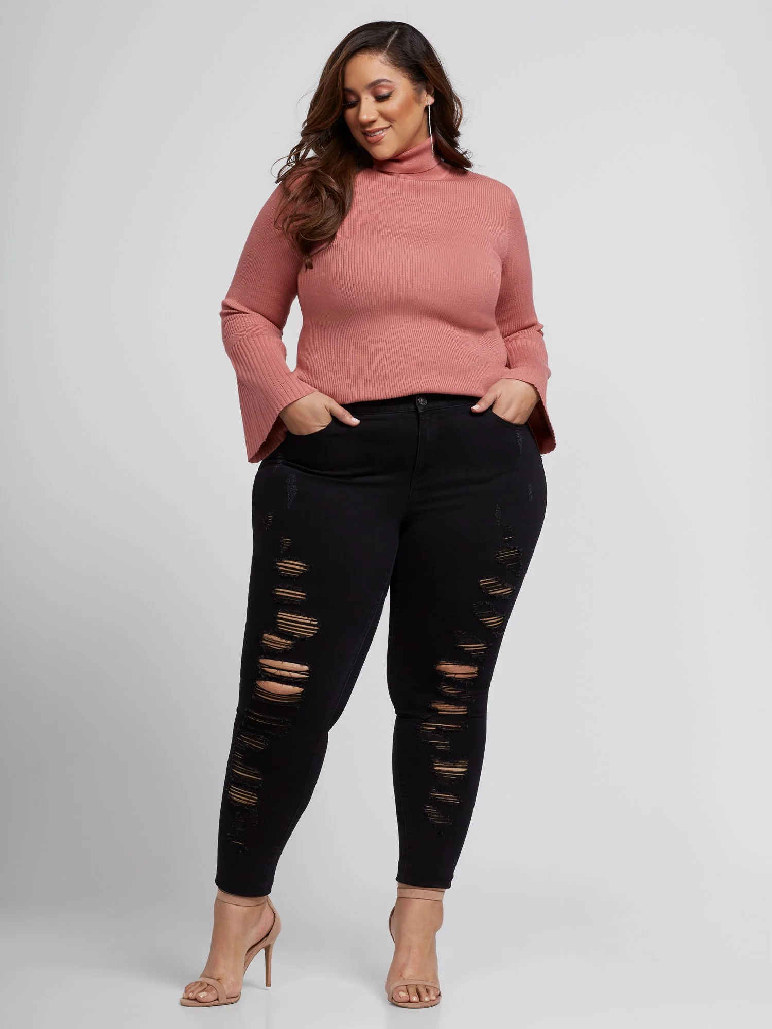 Black Mid-Rise Super Destructed Skinny Jeans - Image 4
