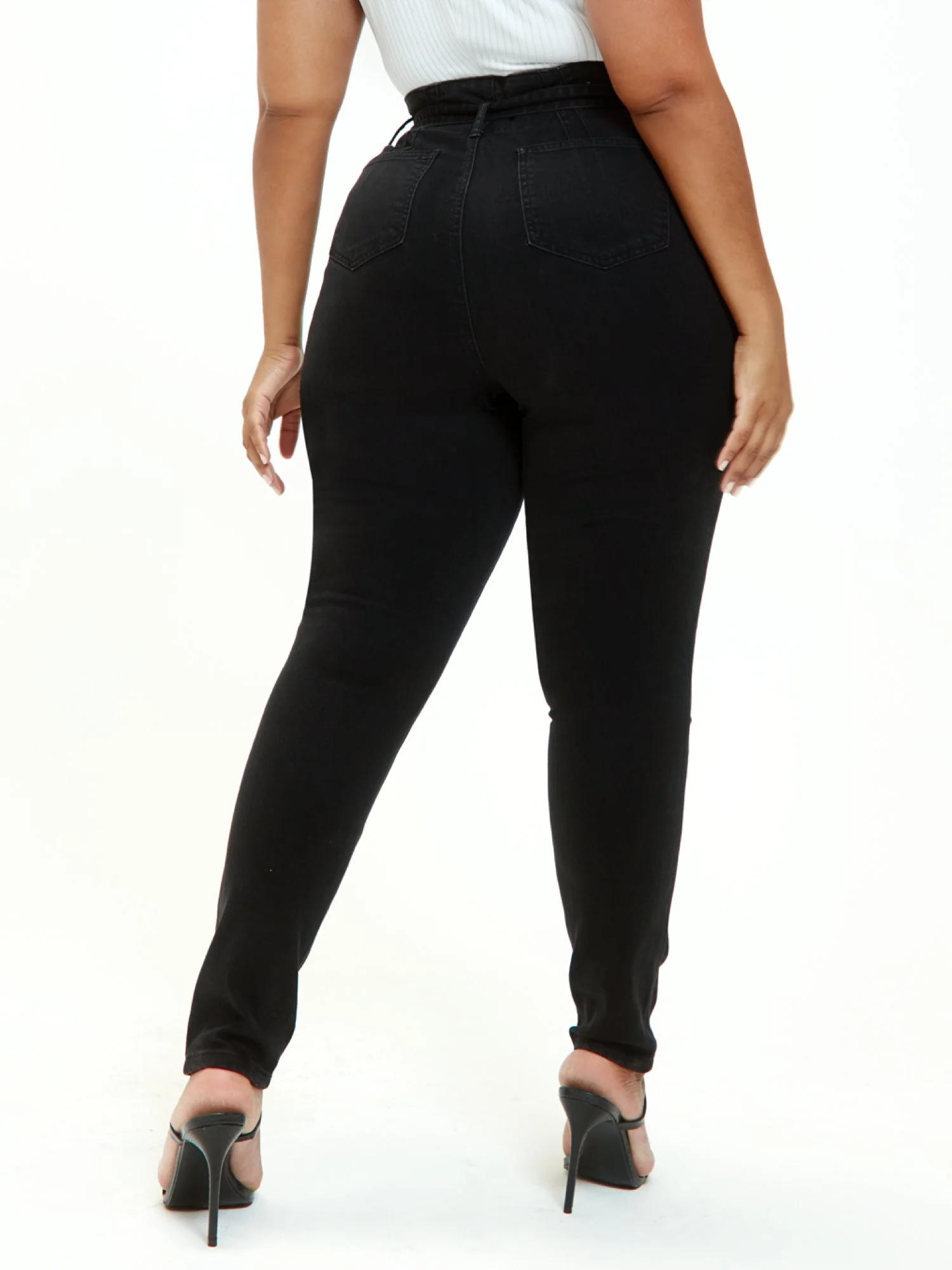Black Ultra High Rise Self Tie Skinny Jeans - Short Inseam - Image 3