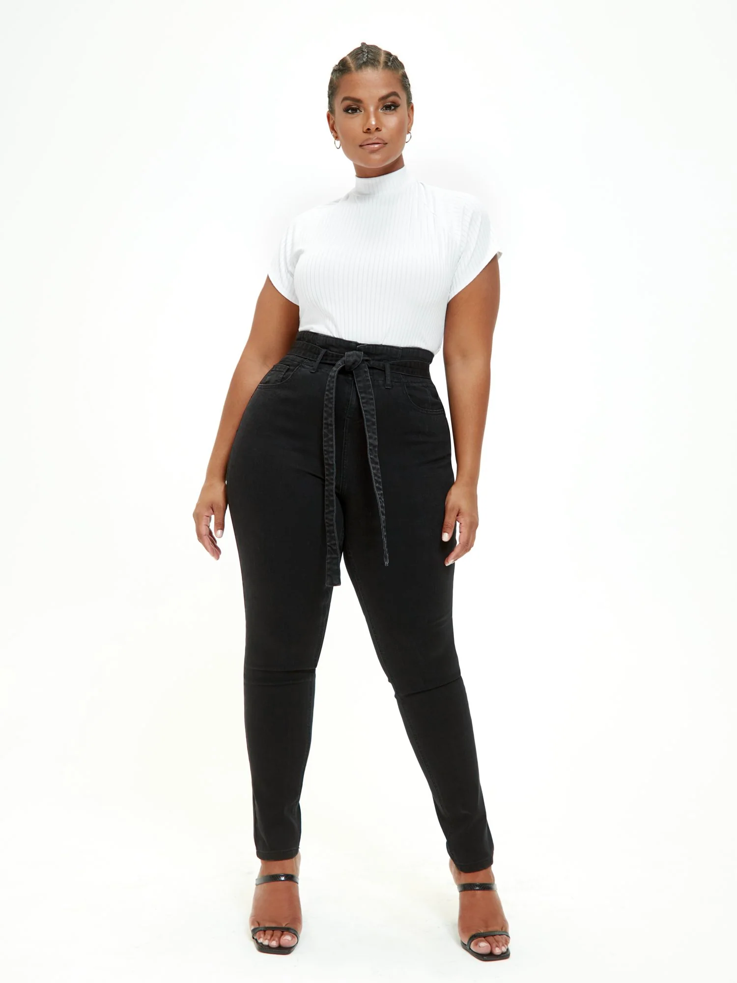 Black Ultra High Rise Self Tie Skinny Jeans - Short Inseam - Image 4