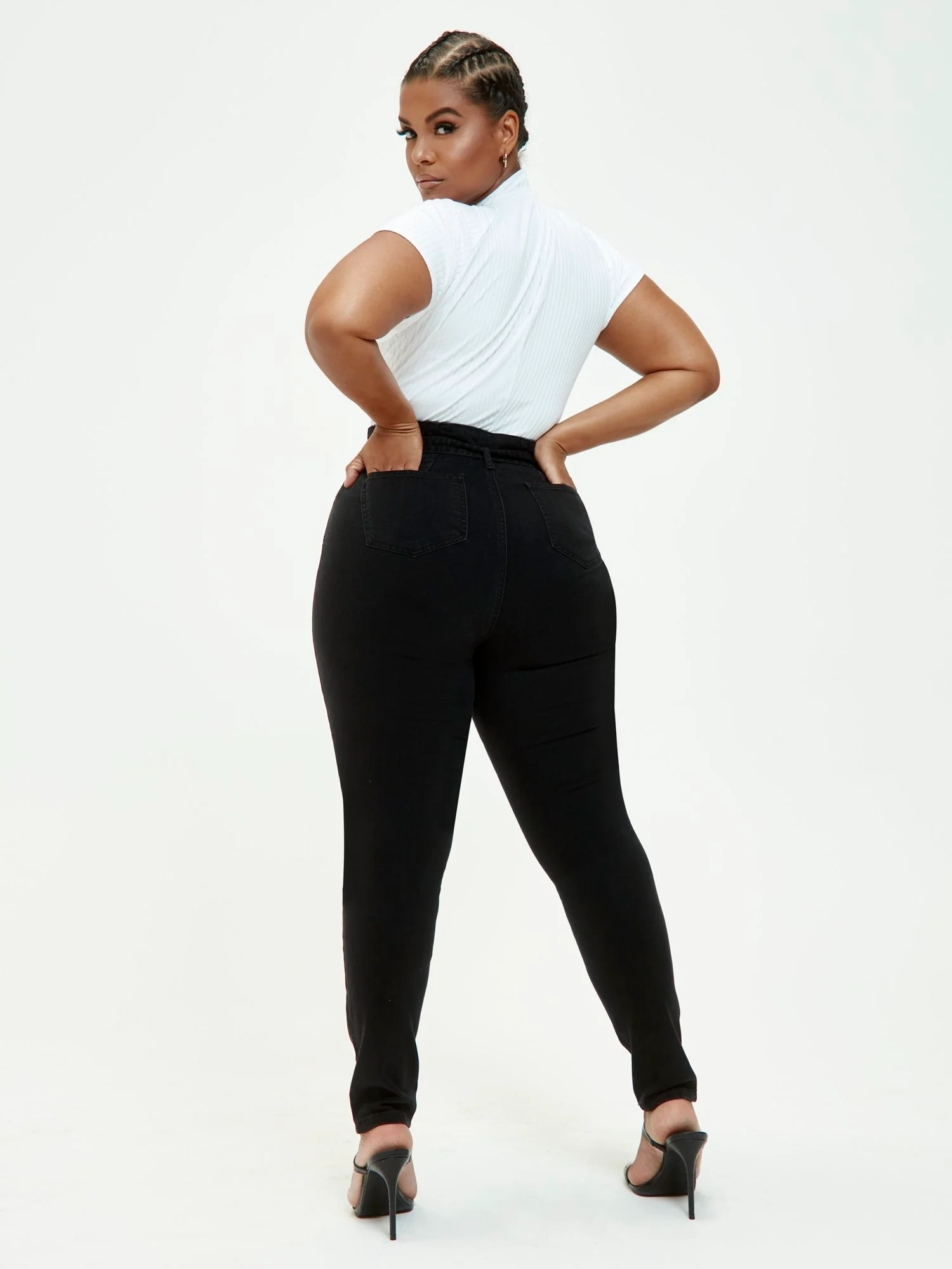 Black Ultra High Rise Self Tie Skinny Jeans - Short Inseam - Image 5