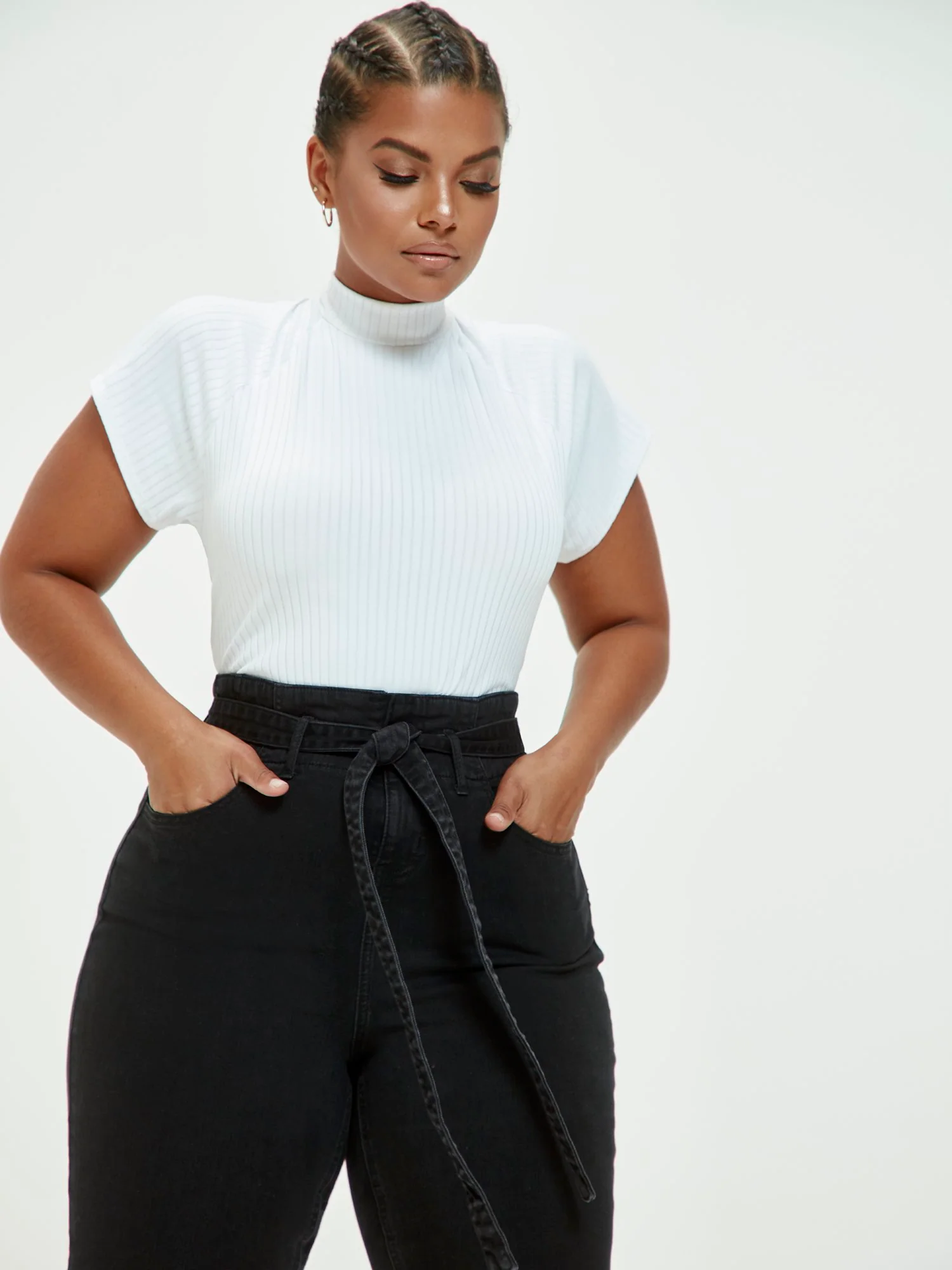Black Ultra High Rise Self Tie Skinny Jeans - Short Inseam - Image 6