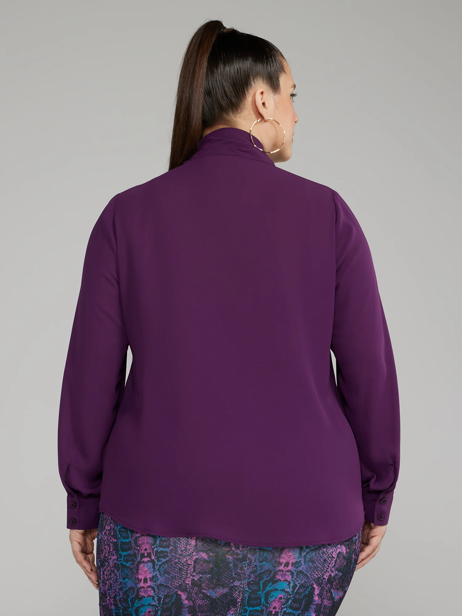 Button Down Tie-Neck Blouse - Image 3