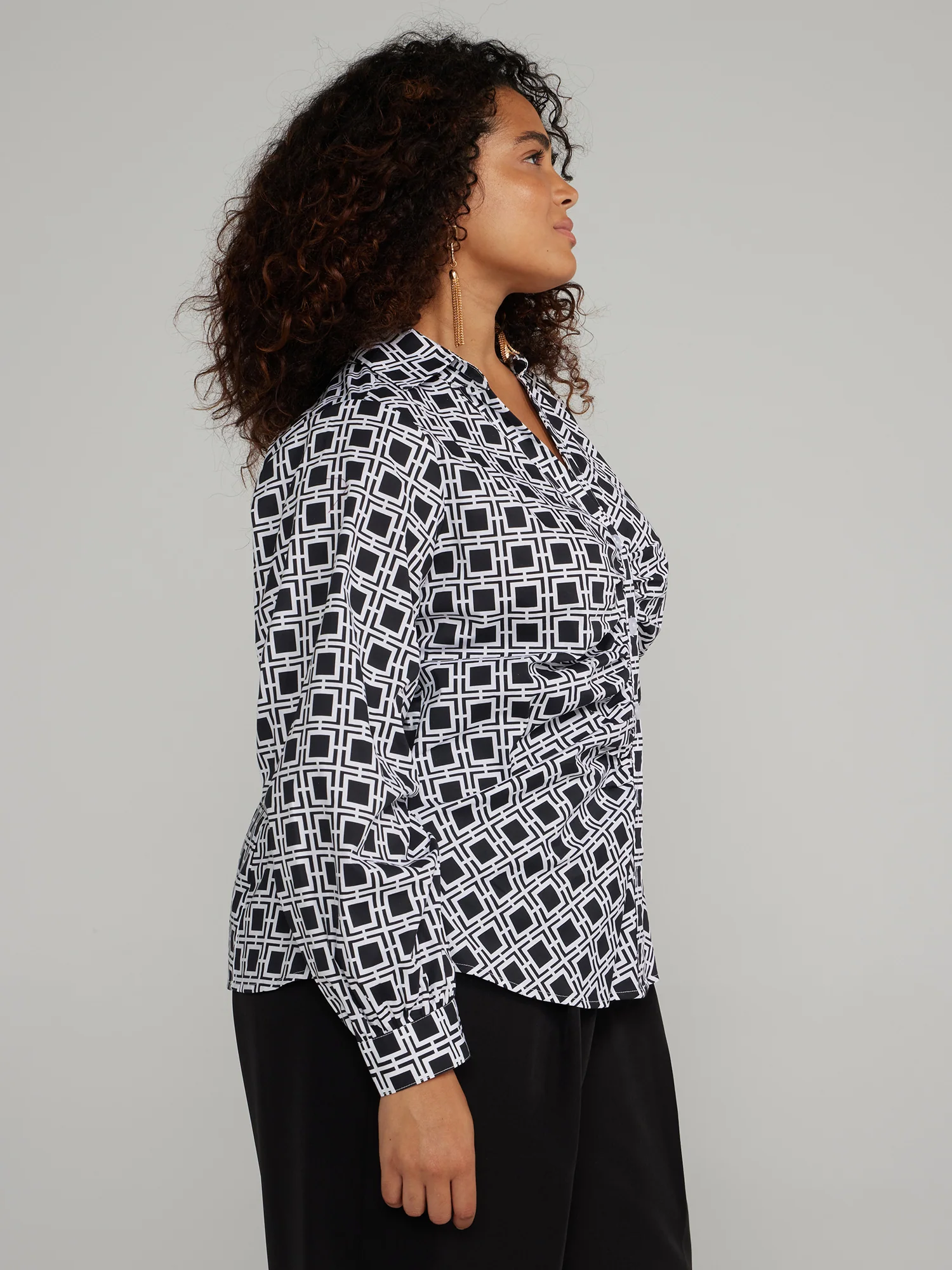 Button-Front Printed Ruched Shirt - Image 2
