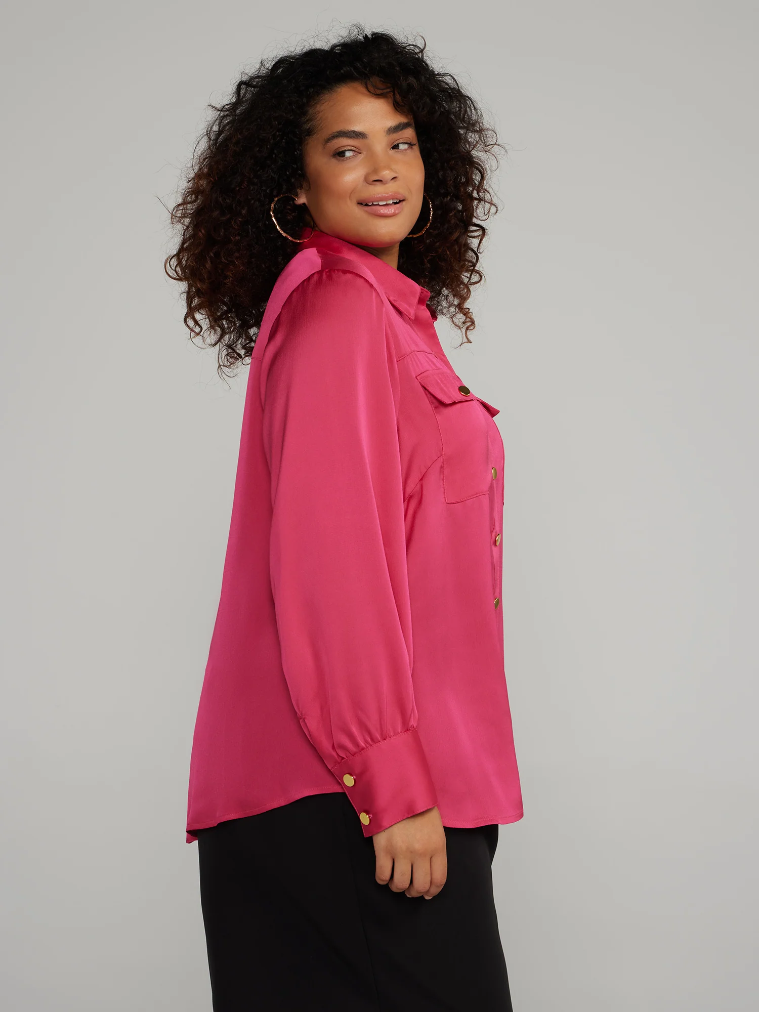 Button-Front Satin Shirt - Image 5