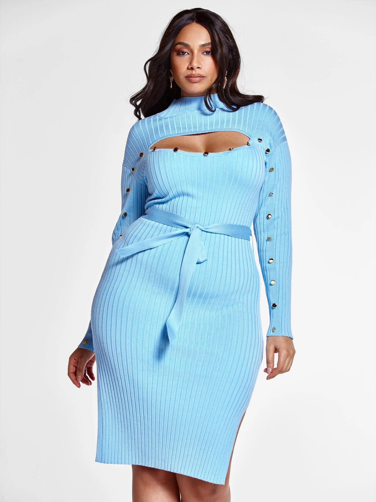 Callie Tie Waist Sweater Dress with Cutout Detail - Image 4