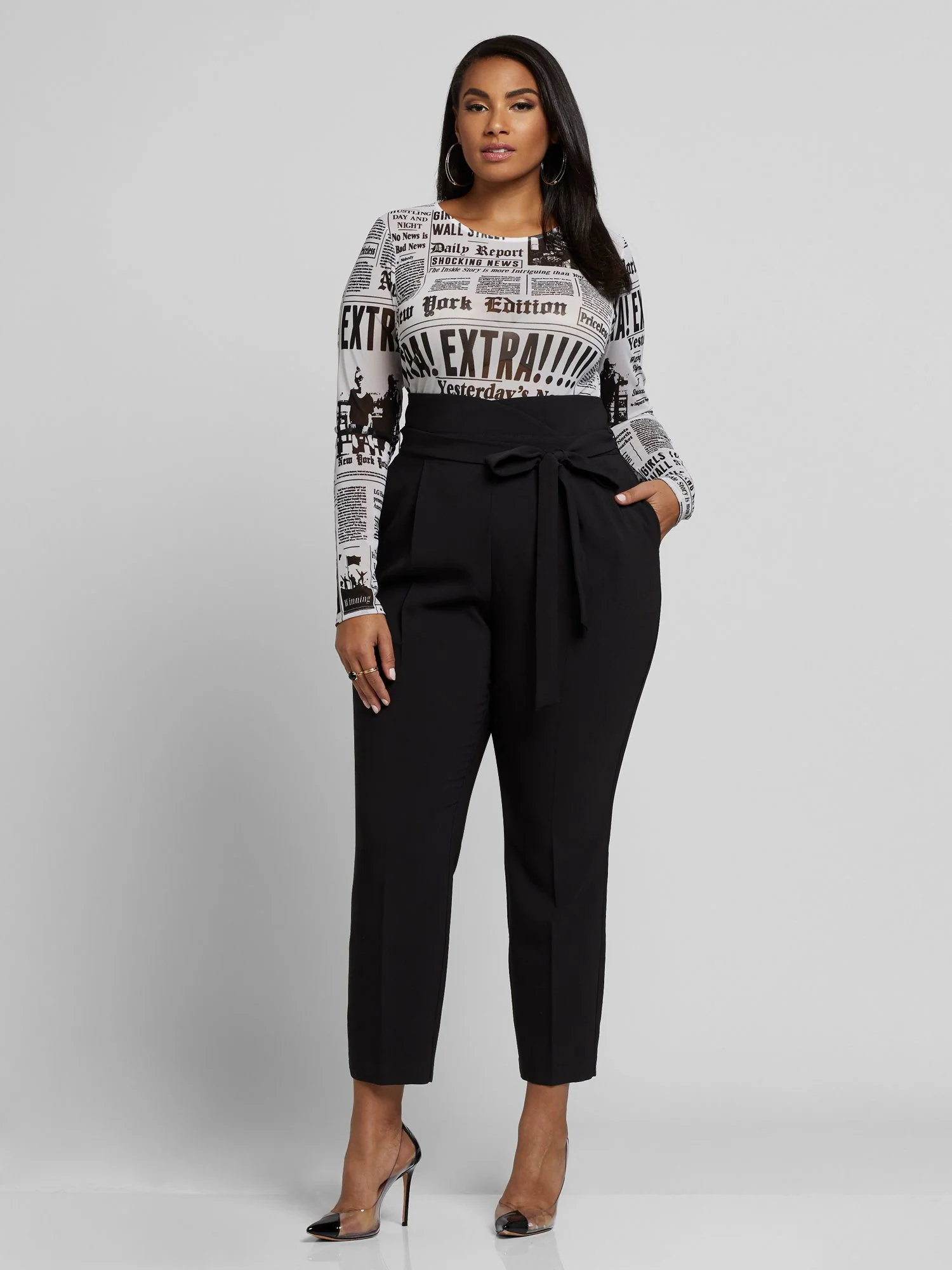 Carrie Newspaper Print Mesh Top - Image 4