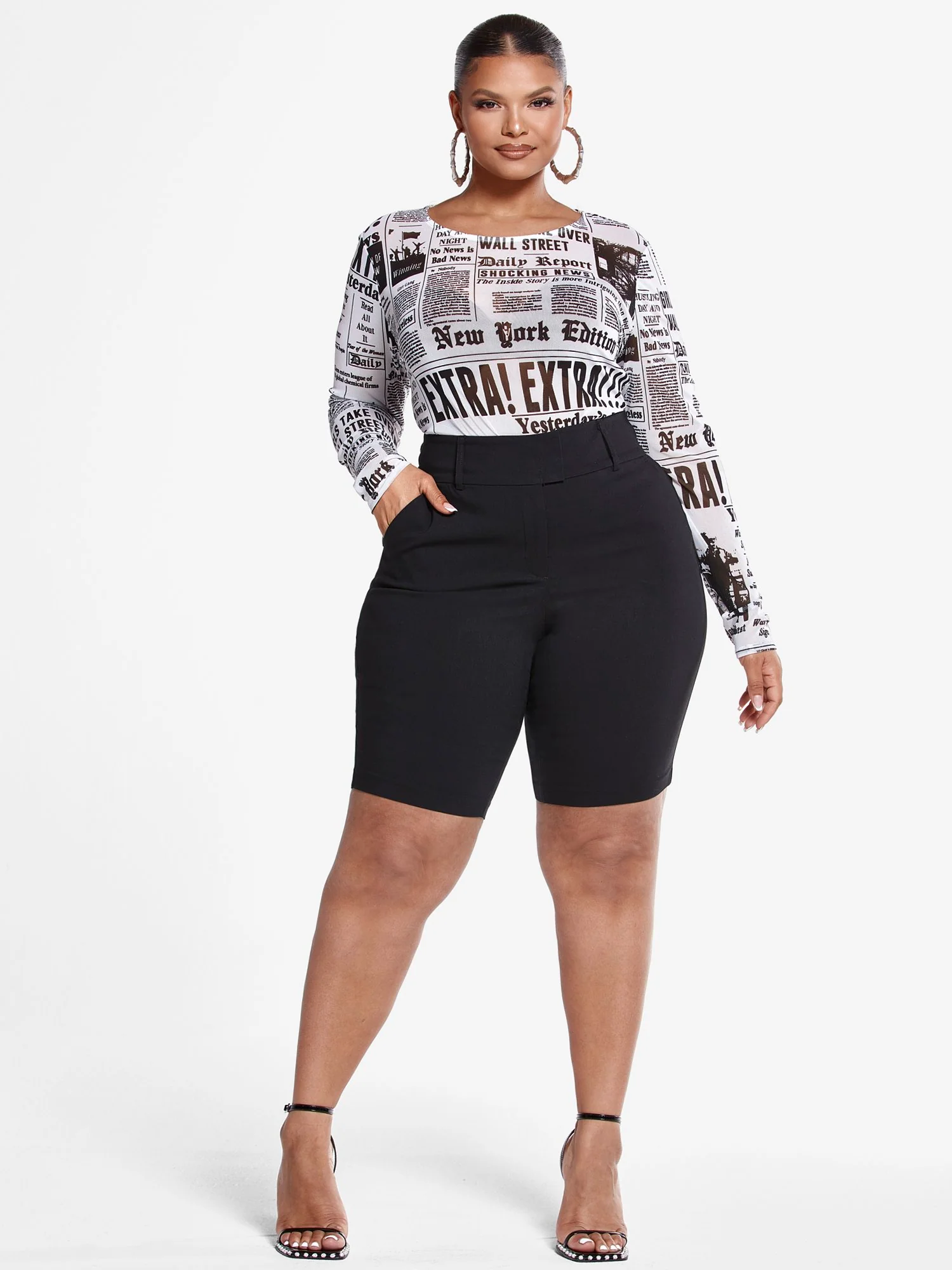 Carrie Newspaper Print Mesh Top - Image 5