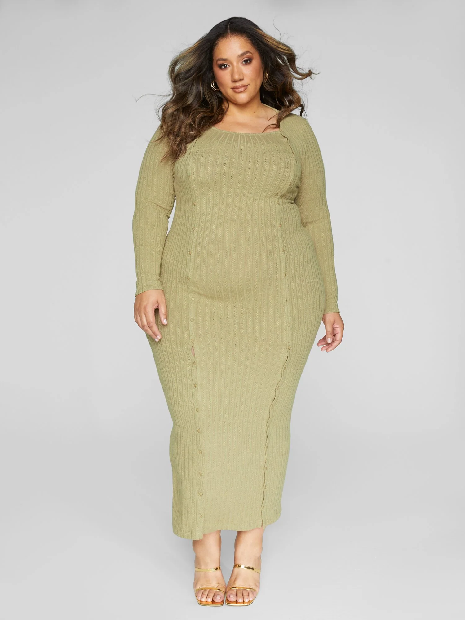 Cece Ribbed Knit Button Detail Maxi Dress - Image 2