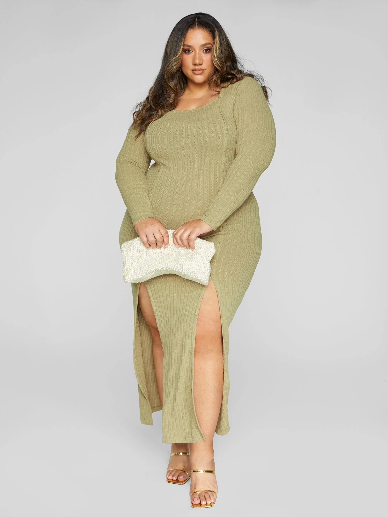 Cece Ribbed Knit Button Detail Maxi Dress - Image 3
