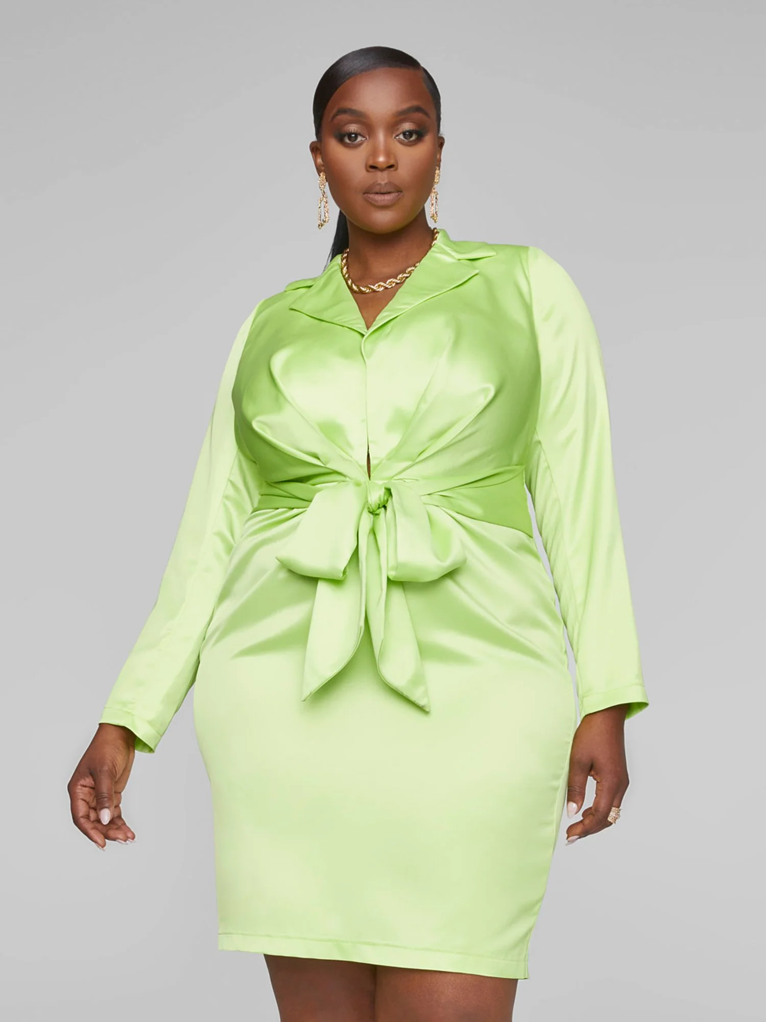 Chloe Tie Front Satin Shirt Dress - Image 2