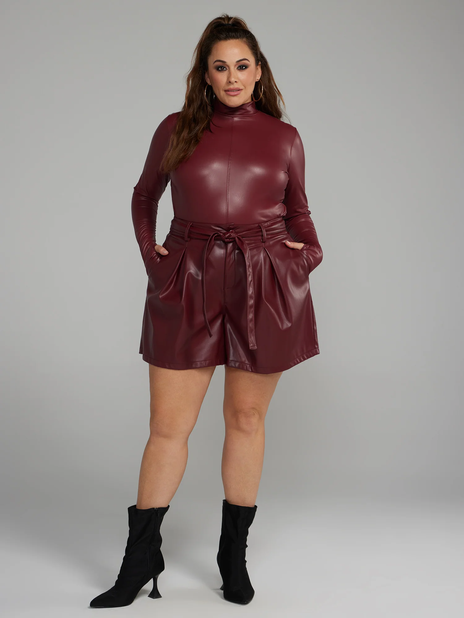 Coated Texture Faux Leather Mockneck Top - Image 4