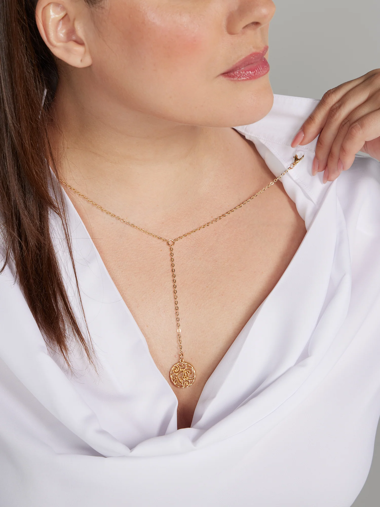 Cowl Neck Blouse with Detachable Necklace - Image 4