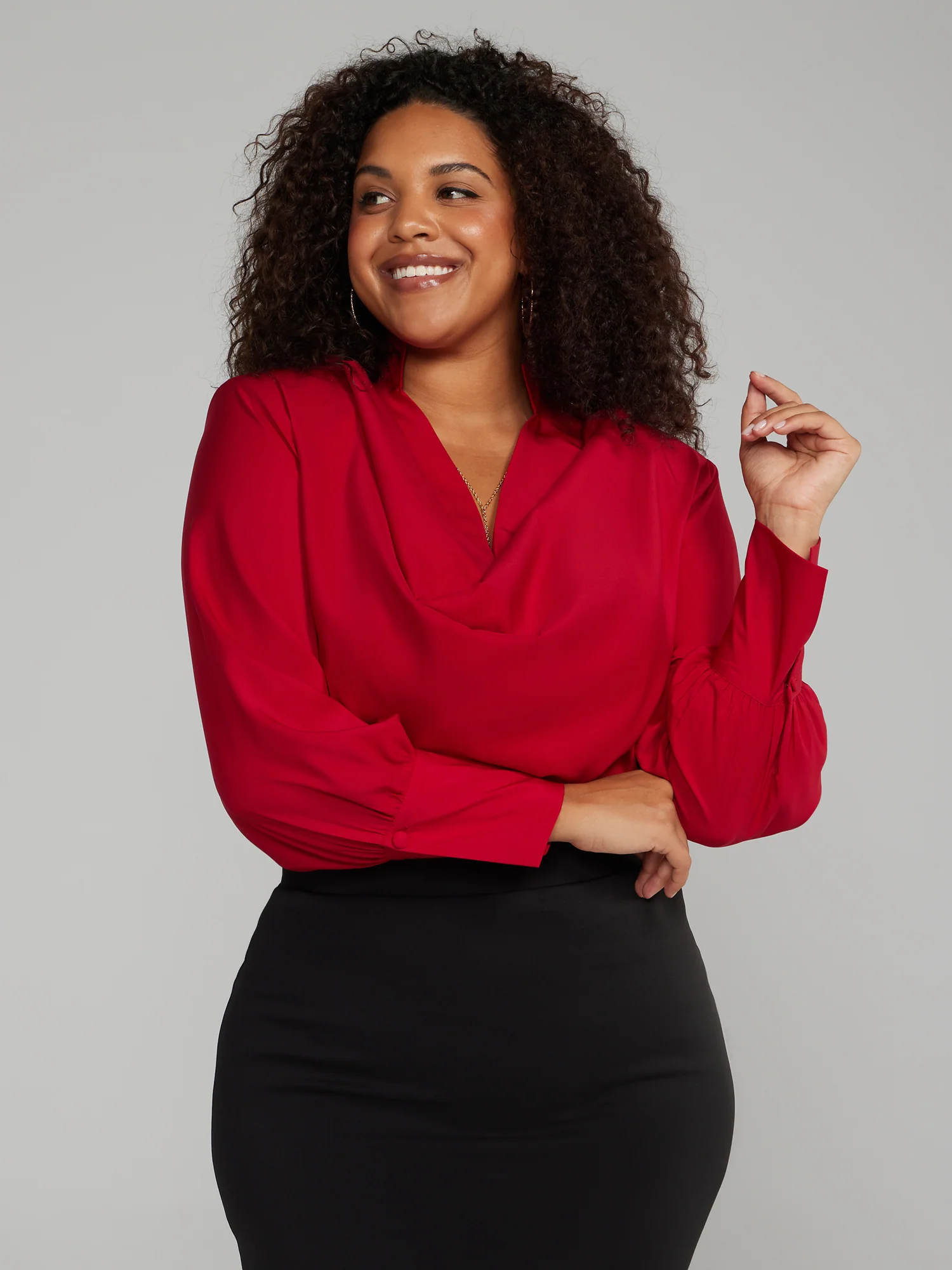 Cowl Neck Blouse with Detachable Necklace - Image 6