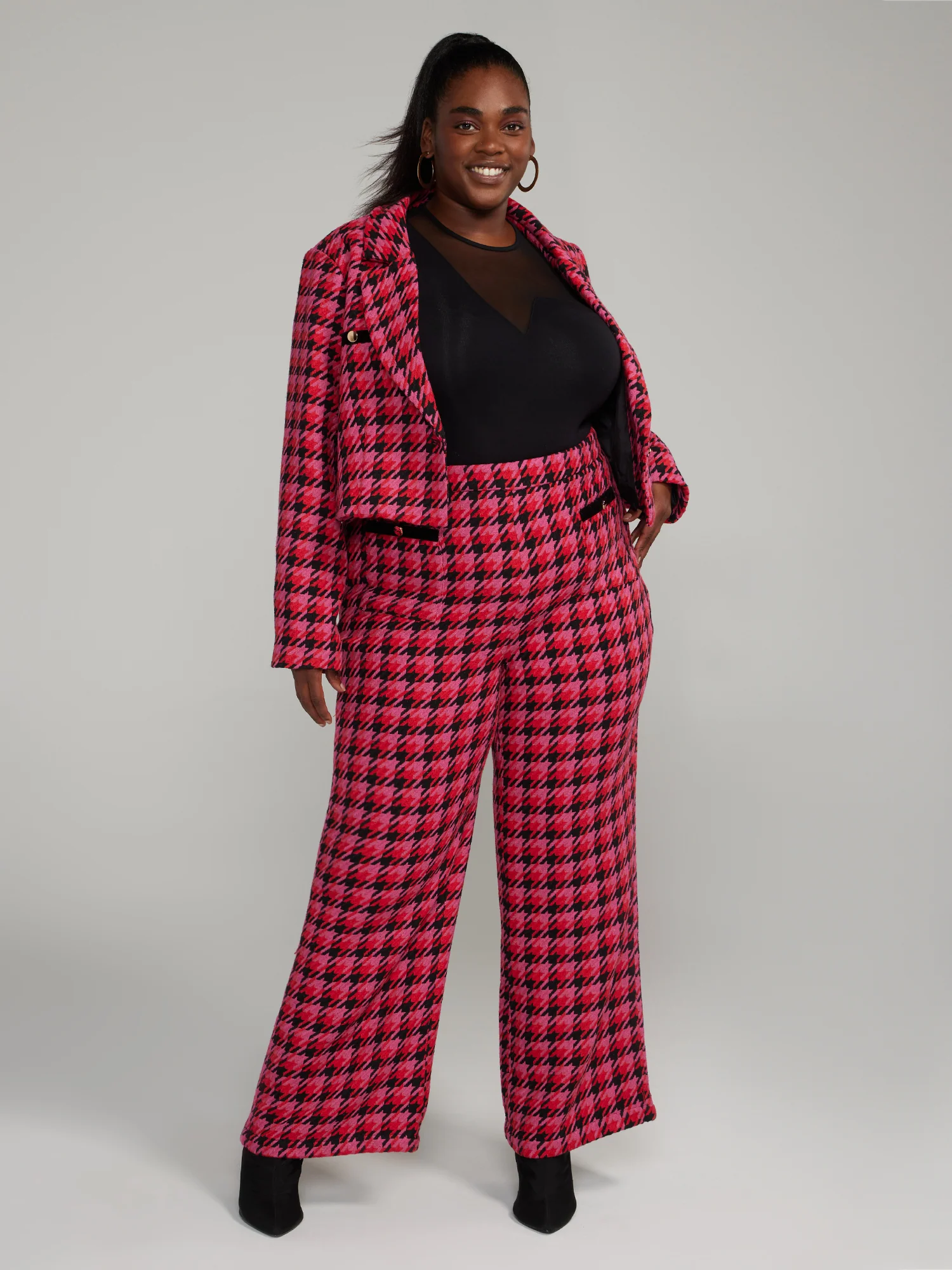 Cropped Houndstooth Blazer - Image 4