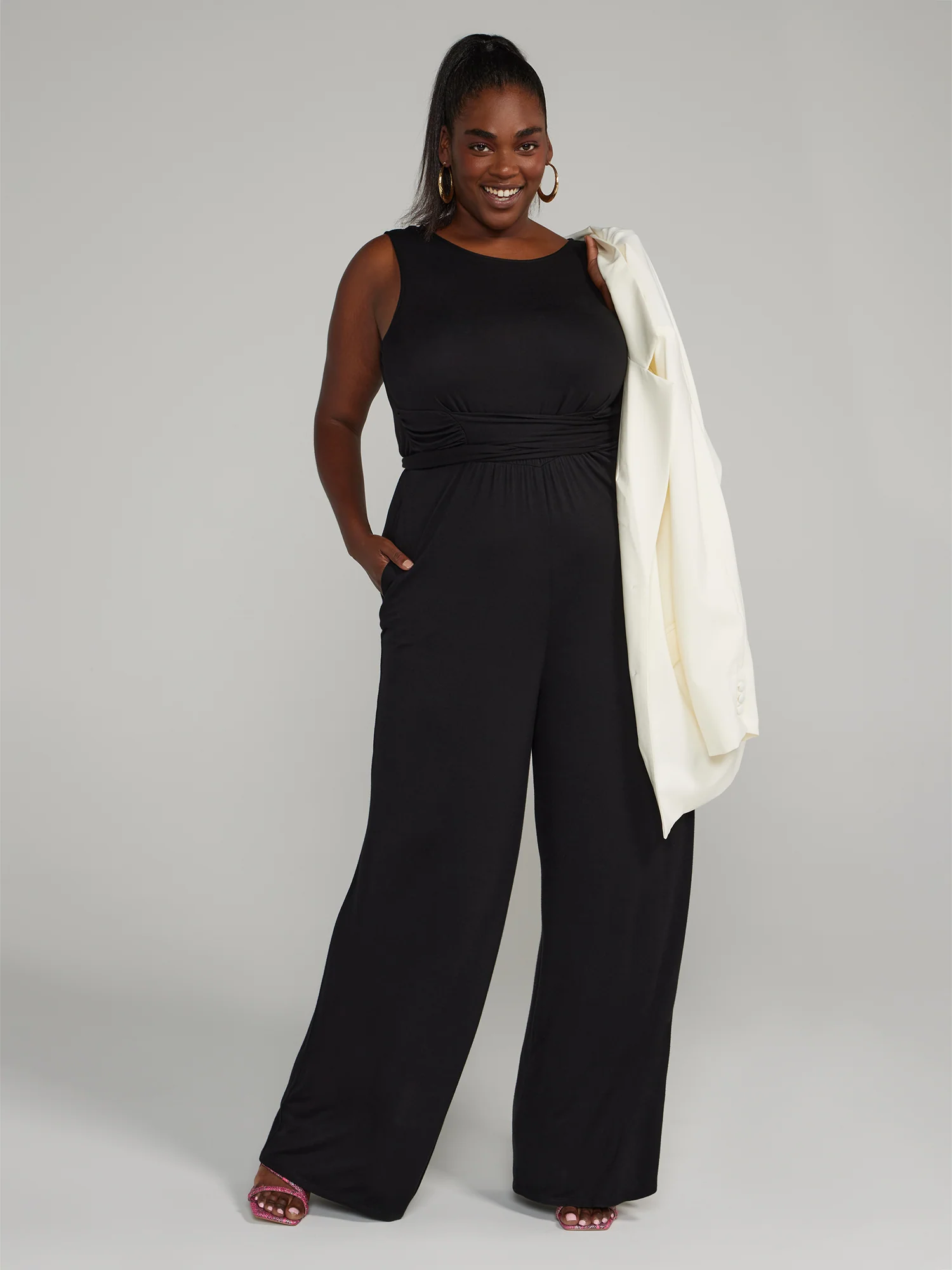 Cutout Tie Waist Knit Jumpsuit - Image 2