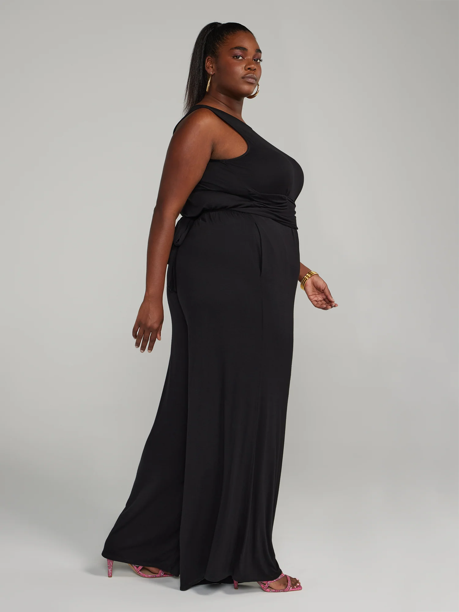 Cutout Tie Waist Knit Jumpsuit - Image 3